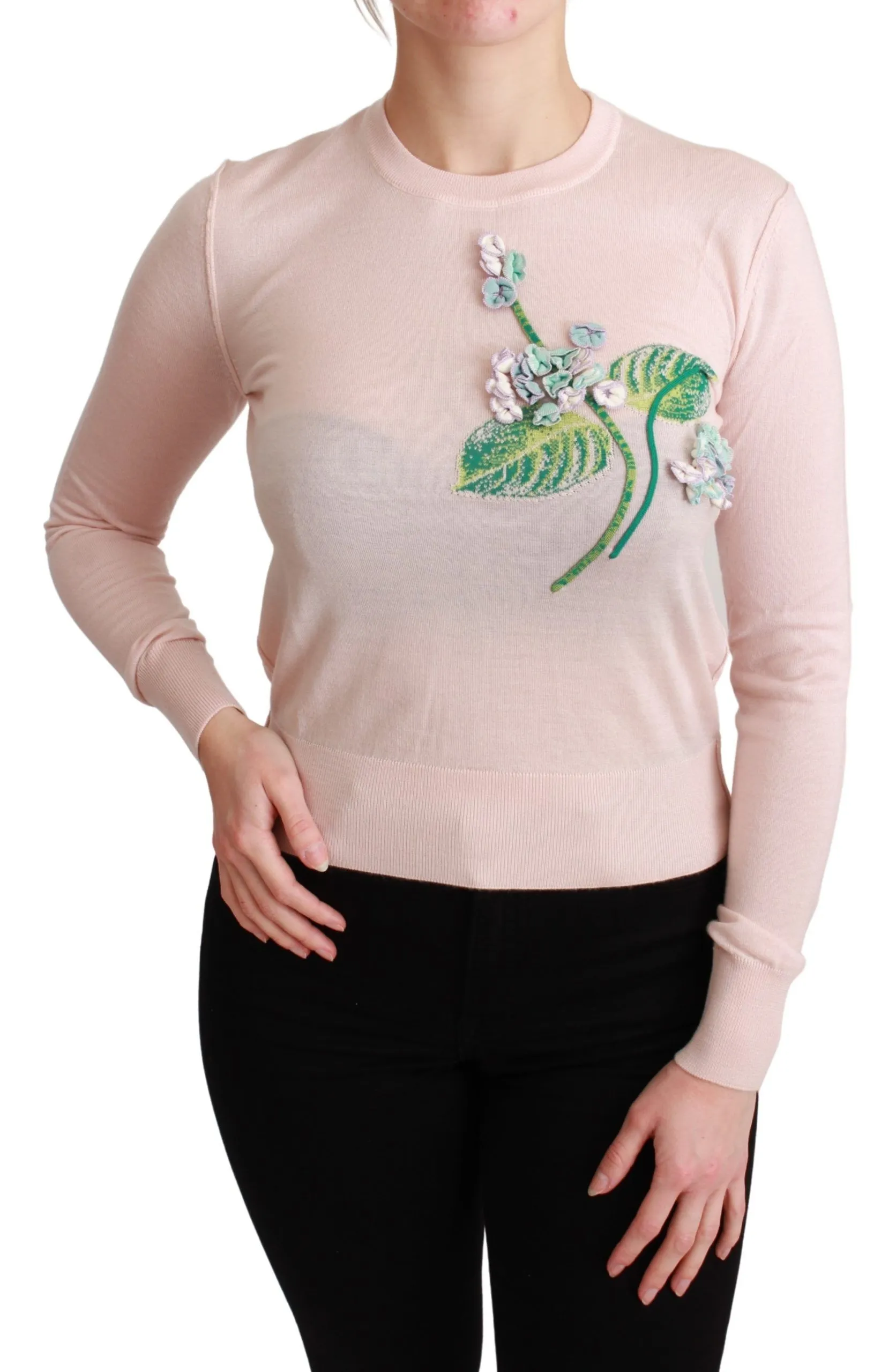 Dolce & Gabbana Women's Silk Blend Floral Embroidered Sweater