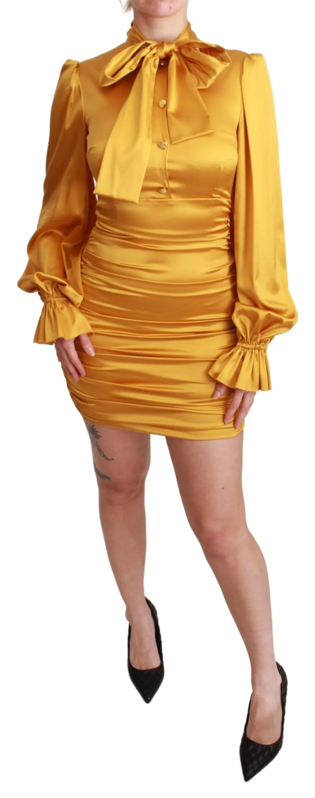 Dolce & Gabbana Women's Radiant Yellow Silk Bodycon Mini Dress