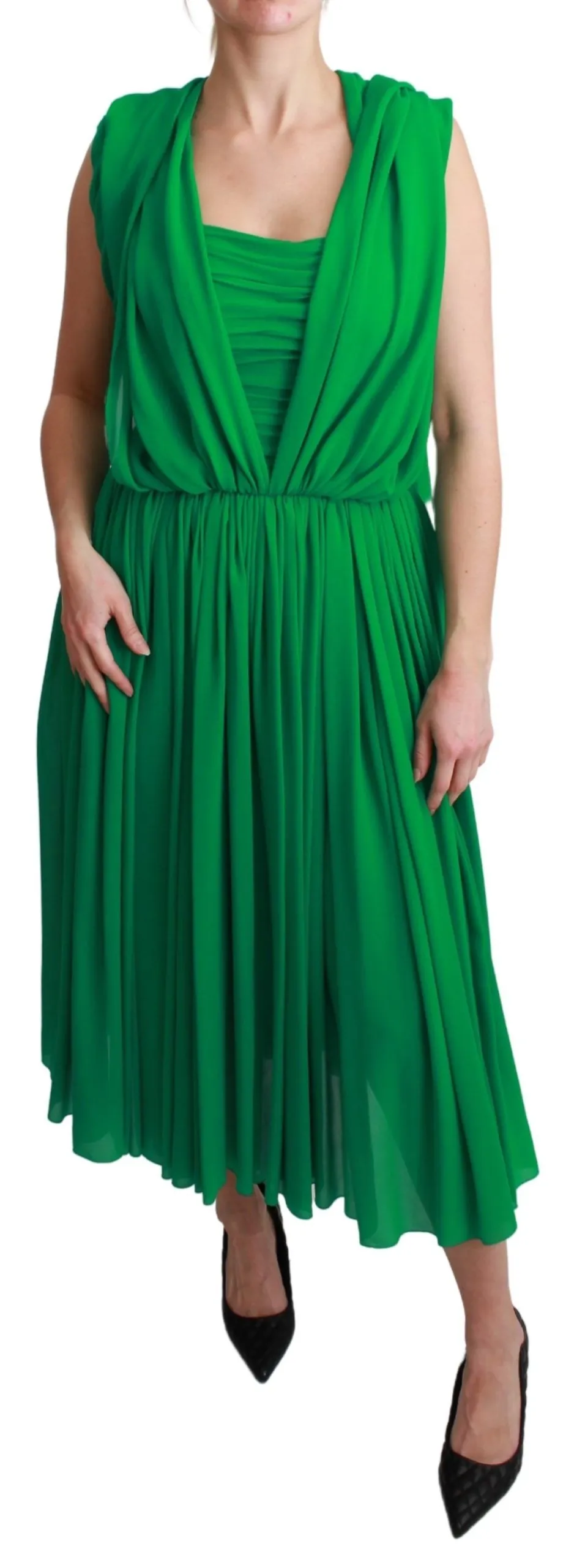 Dolce & Gabbana Women's Elegant Sleeveless Pleated Silk Maxi Dress