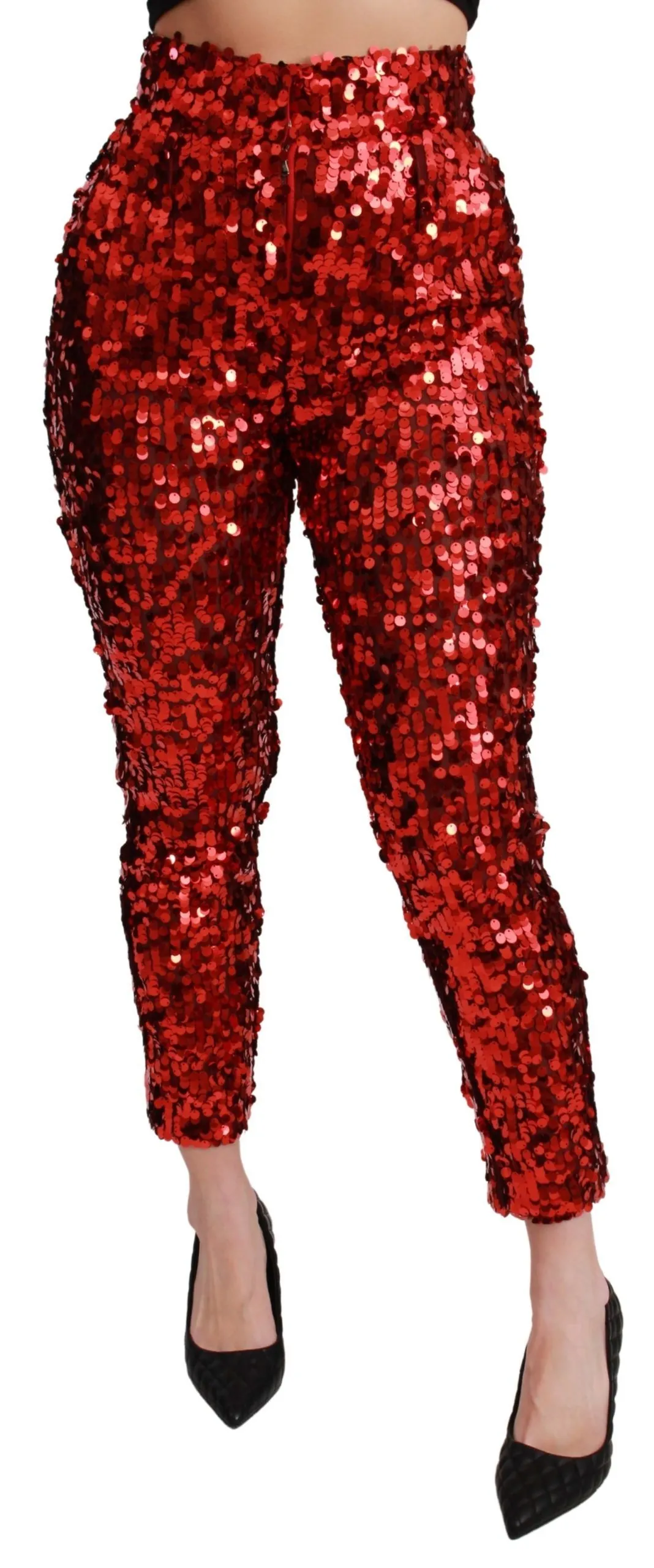 Dolce & Gabbana Women's Elegant High-Waist Cropped Red Trousers