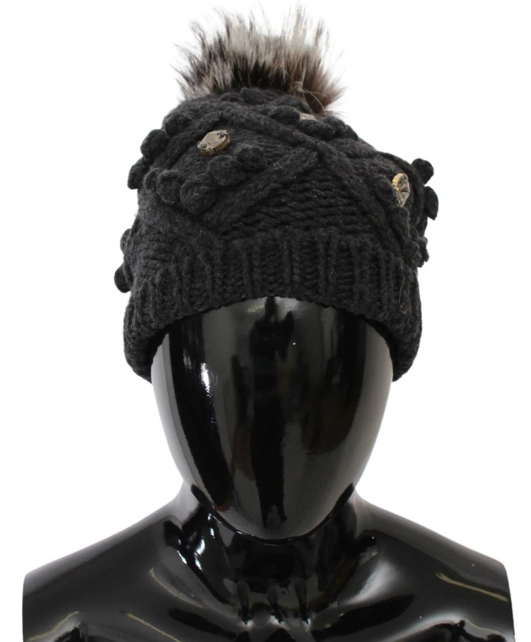 Dolce & Gabbana Women's Elegant Gray Fur Crystal Beanie