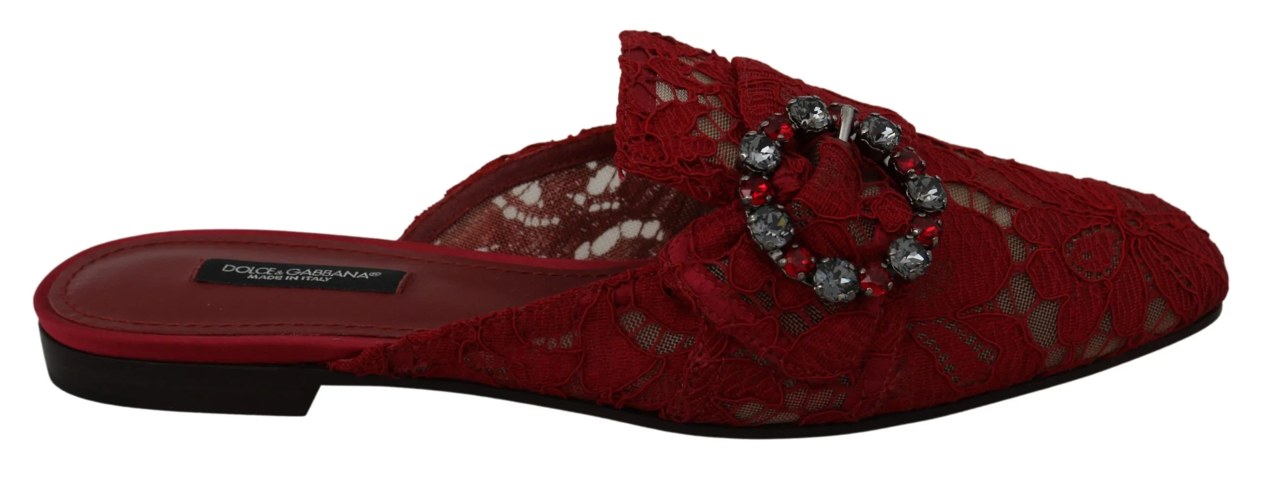 Dolce & Gabbana Women's Radiant Red Slide Flats with Crystal Embellishments