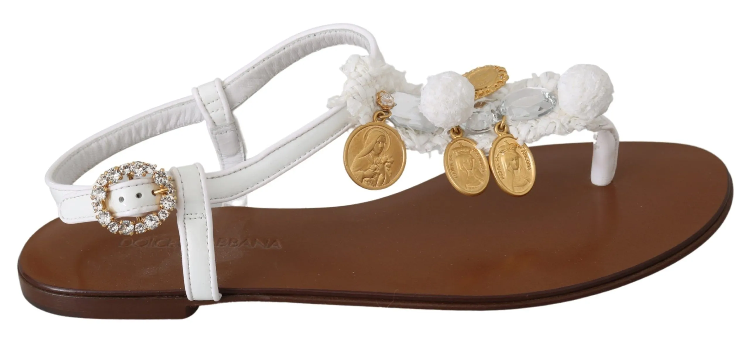 Dolce & Gabbana Women's Pom Pom Flip Flop Ankle Strap Flats