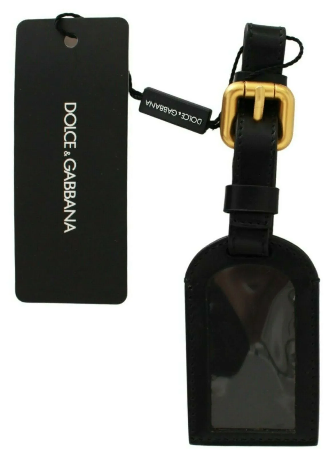 Dolce & Gabbana Men's Elegant Black Leather Keychain with Brass Accents