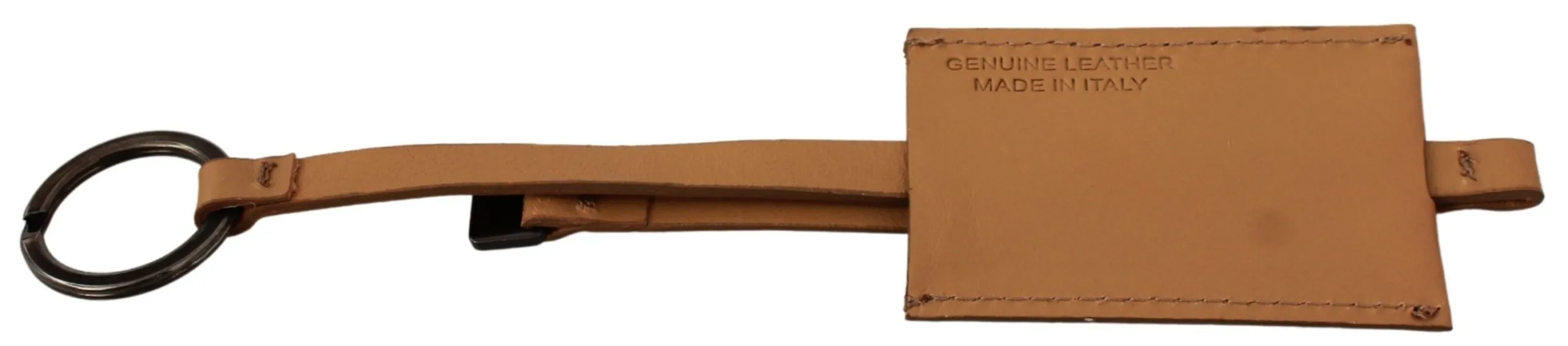 Costume National Men's Chic Beige Leather Keychain with Metal Accents