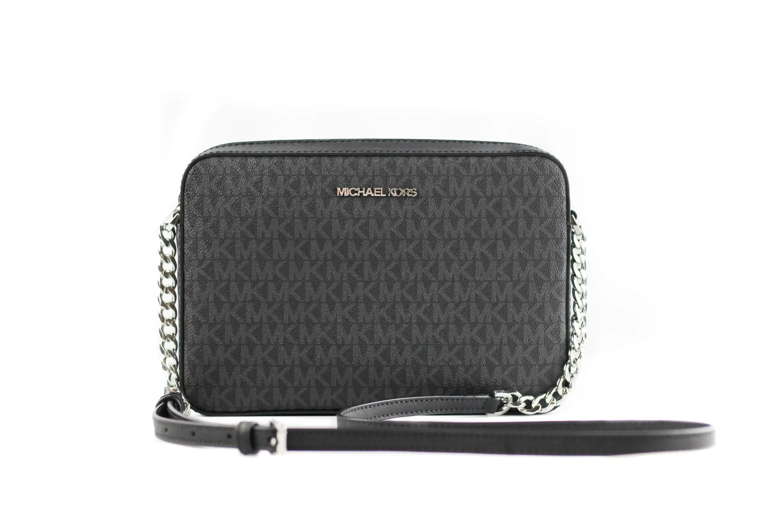 Michael Kors Women's Jet Set Large East West Saffiano Leather Crossbody Bag Handbag [Black Signature]