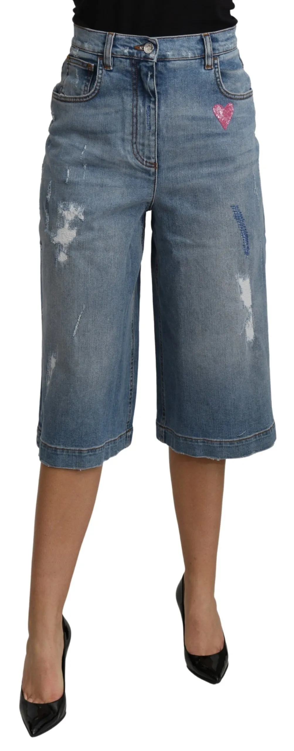 Dolce & Gabbana Women's Elegant Wide Leg Cropped Denim Trousers