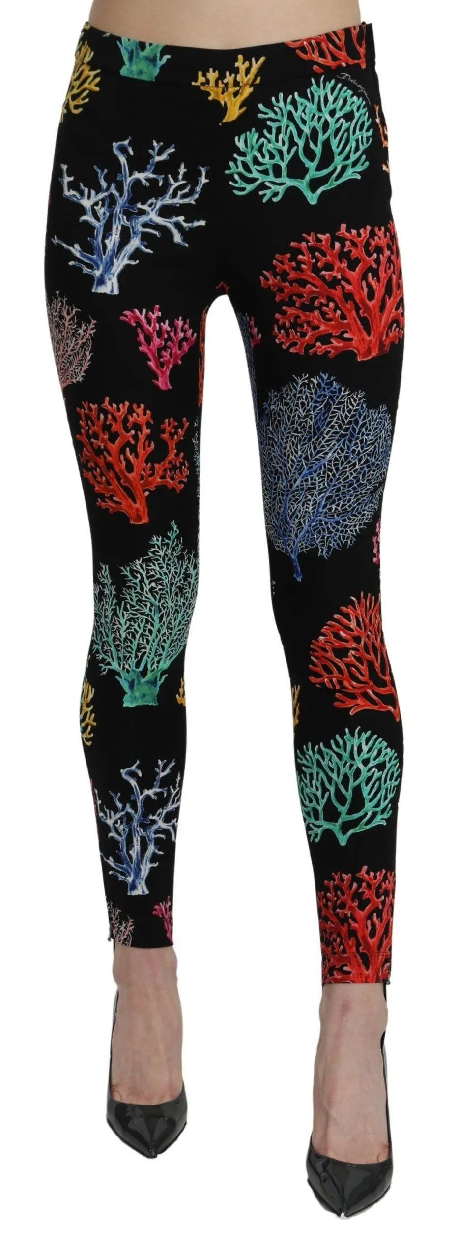 Dolce & Gabbana Women's Elegant High Waist Slim Leggings Coral Print