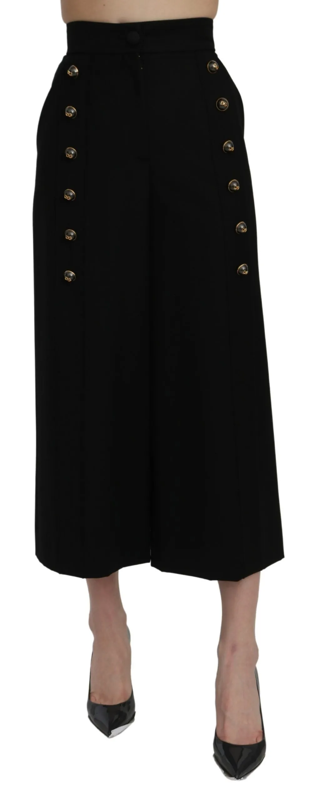 Dolce & Gabbana Women's Elegant High Waist Wide Leg Wool Pants