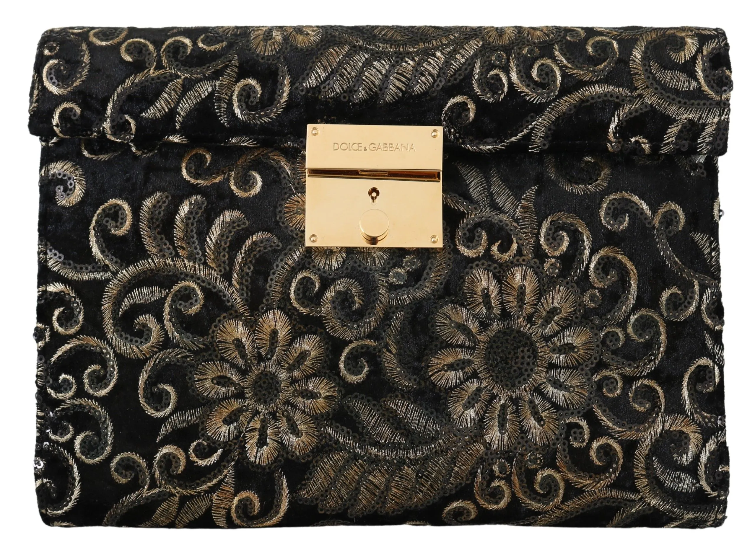 Dolce & Gabbana Men's Elegant Black Ricamo Leather Briefcase Clutch