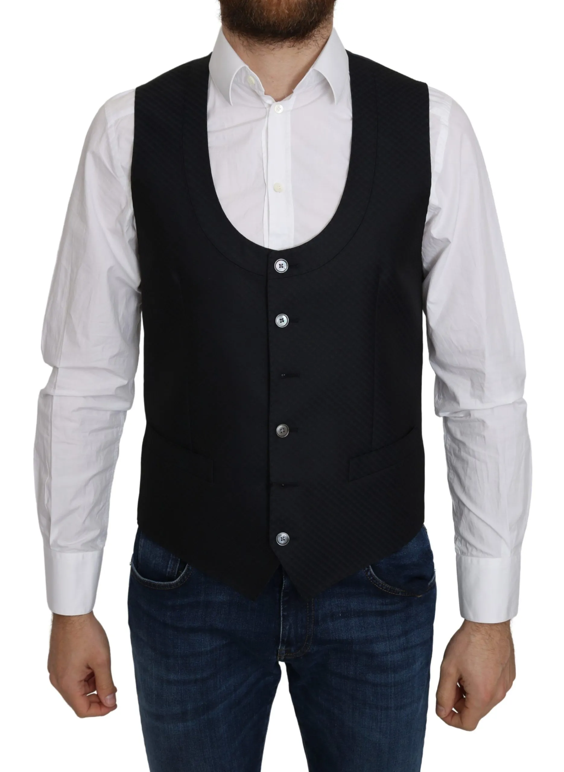 Dolce & Gabbana Men's Elegant Blue Silk-Blend Formal Vest