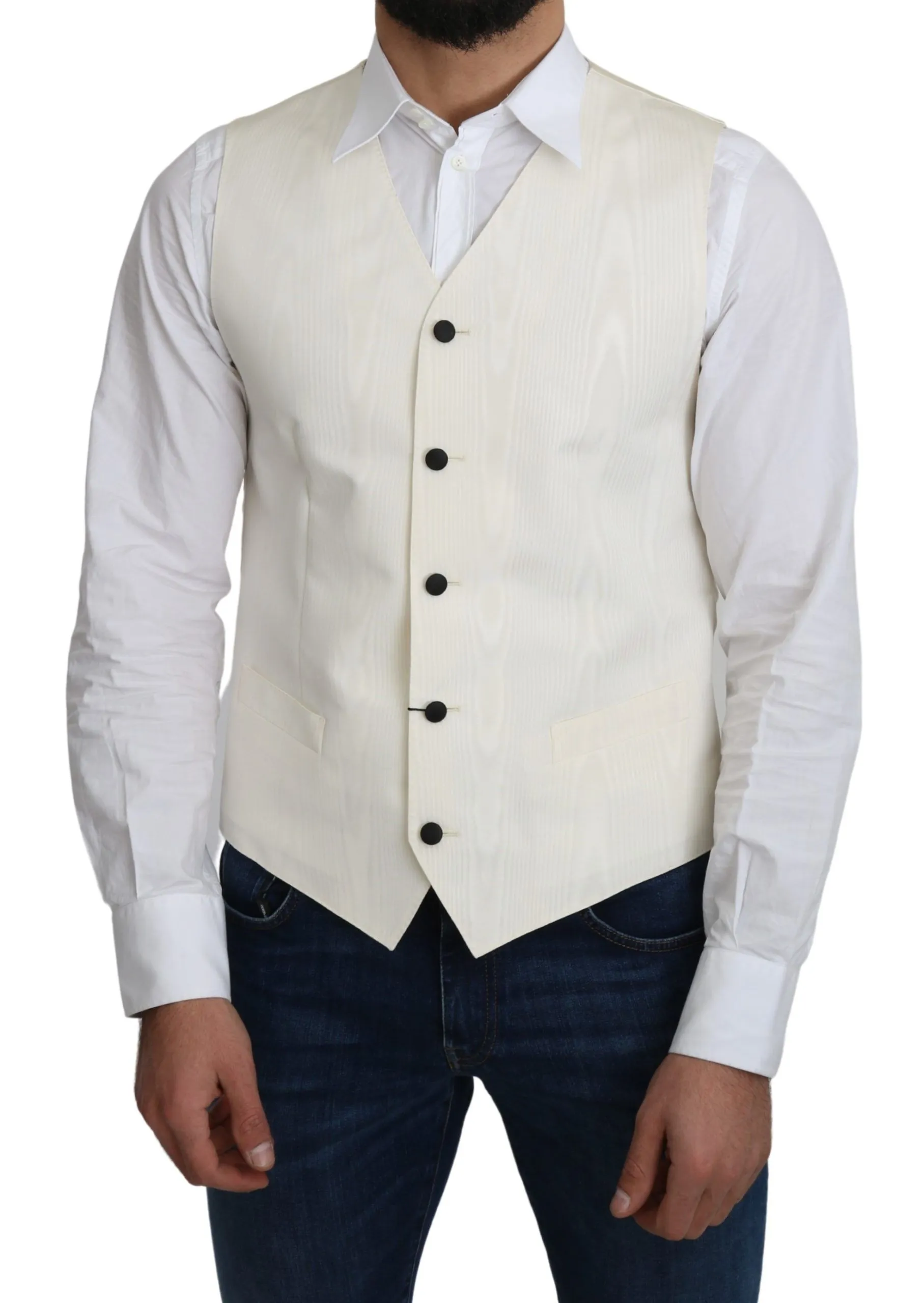 Dolce & Gabbana Men's Elegant Off-White Silk Formal Vest