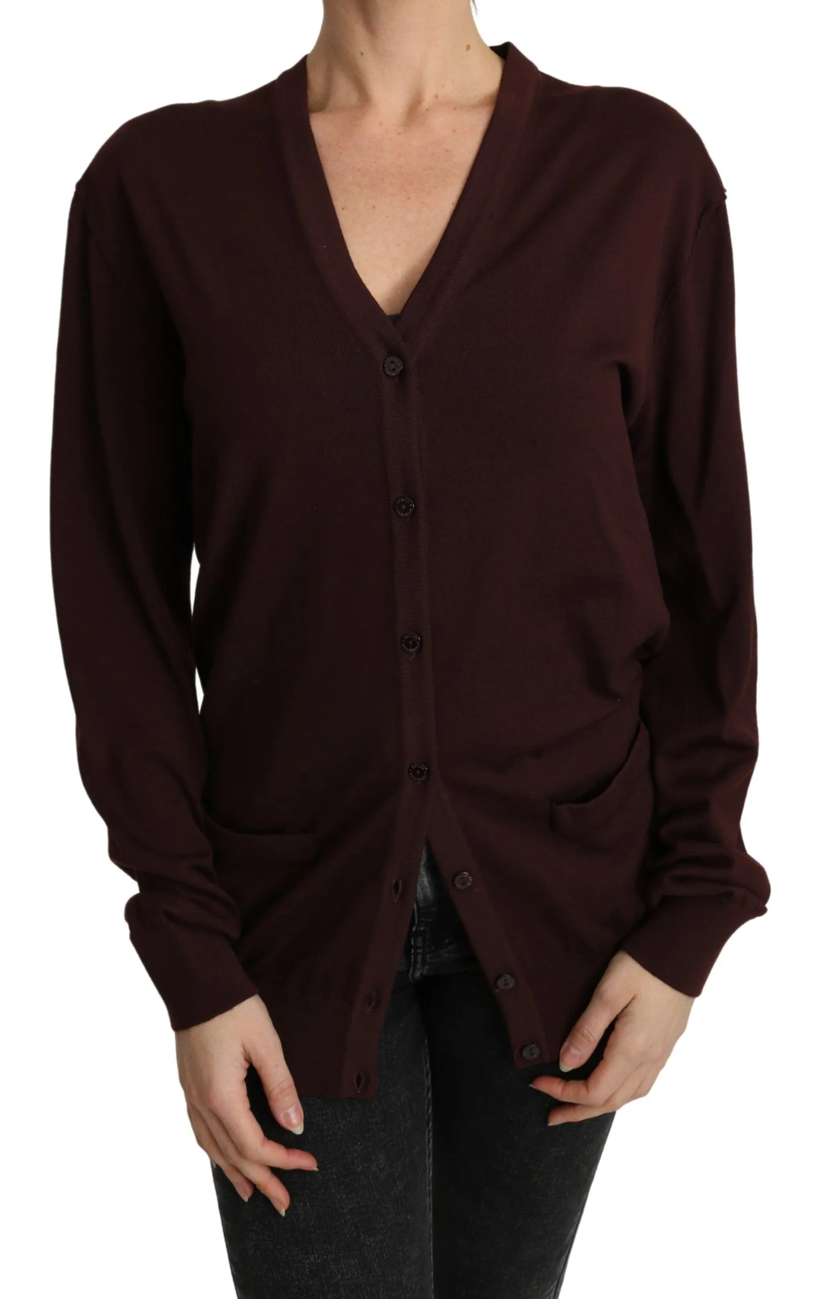 Dolce & Gabbana Women's Elegant Maroon Virgin Wool Cardigan