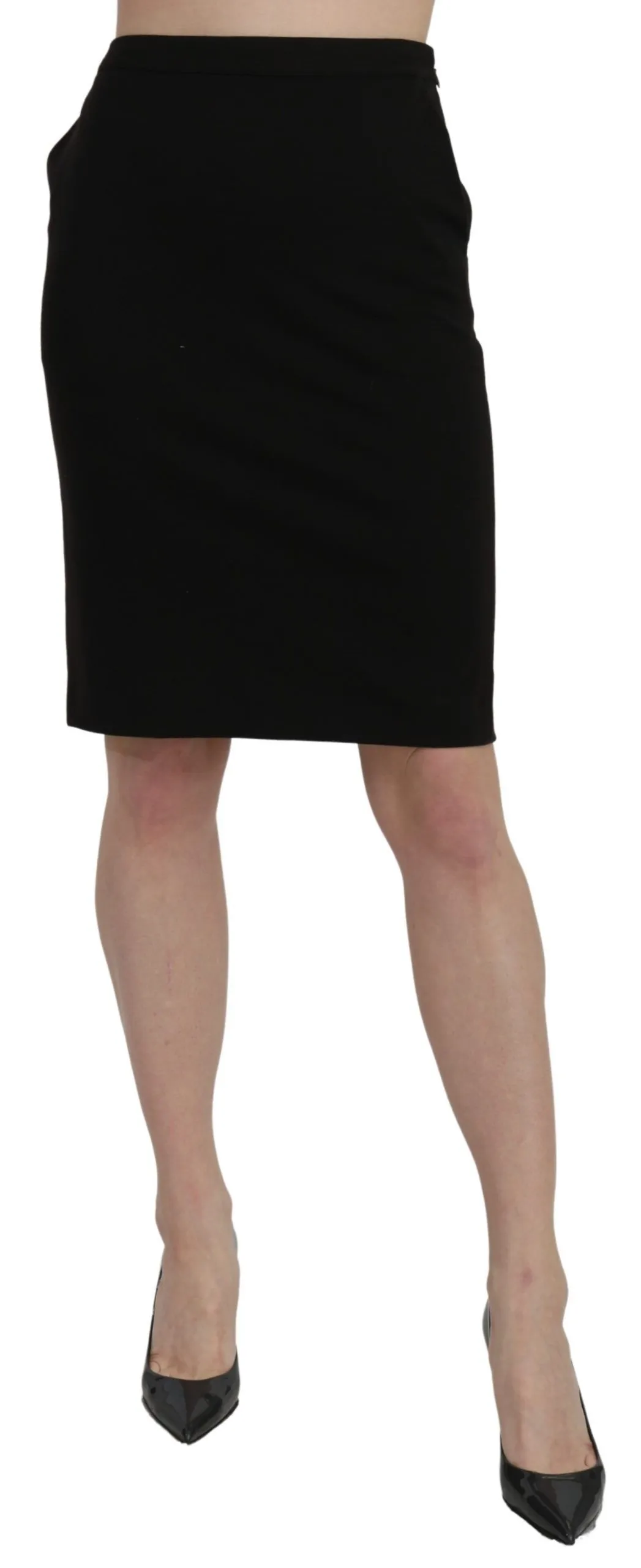 GF Ferre Women's Chic High Waist Black Linen Skirt