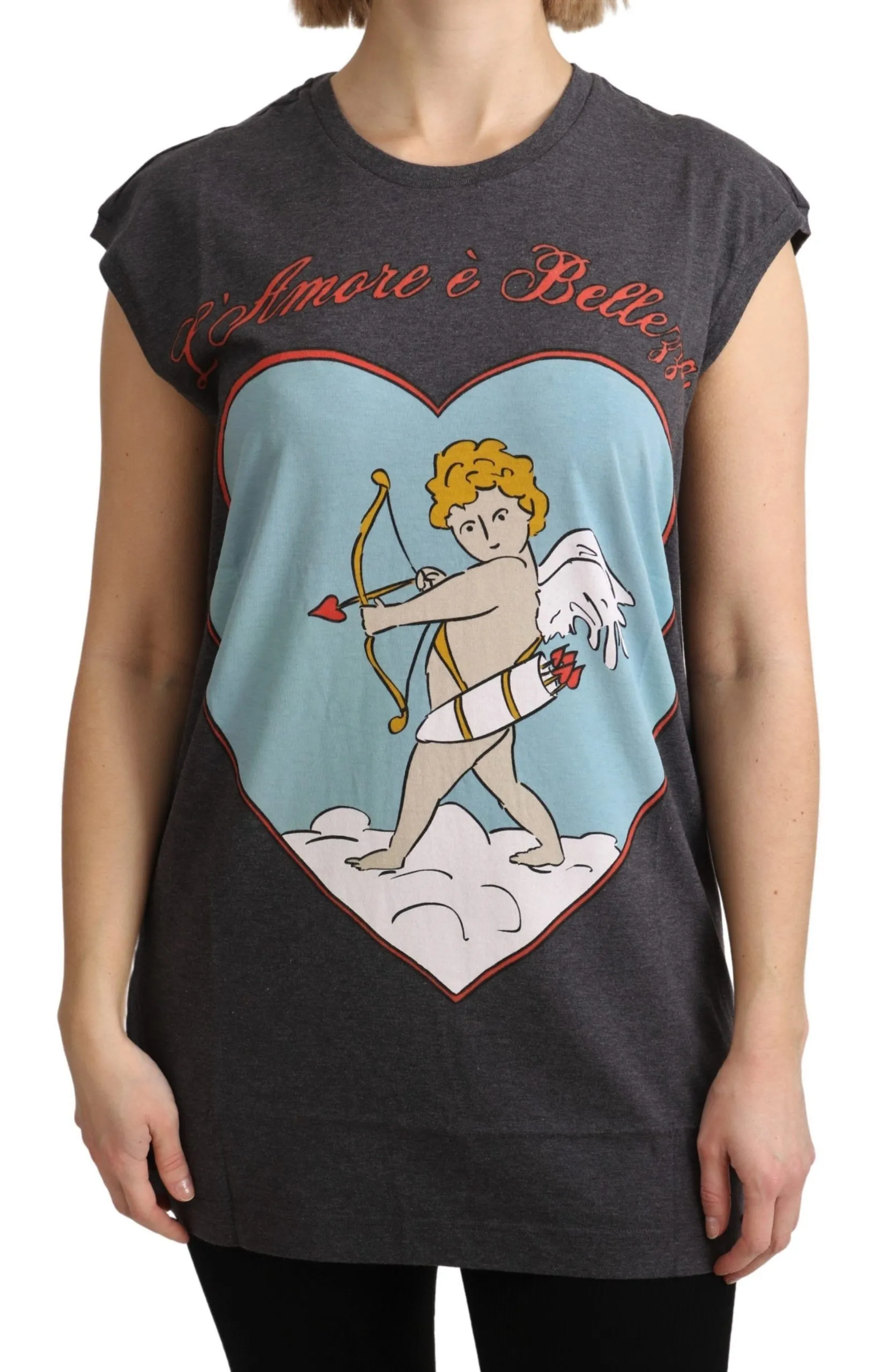 Dolce & Gabbana Women's Elegant Gray Cotton Cap Sleeve Tee