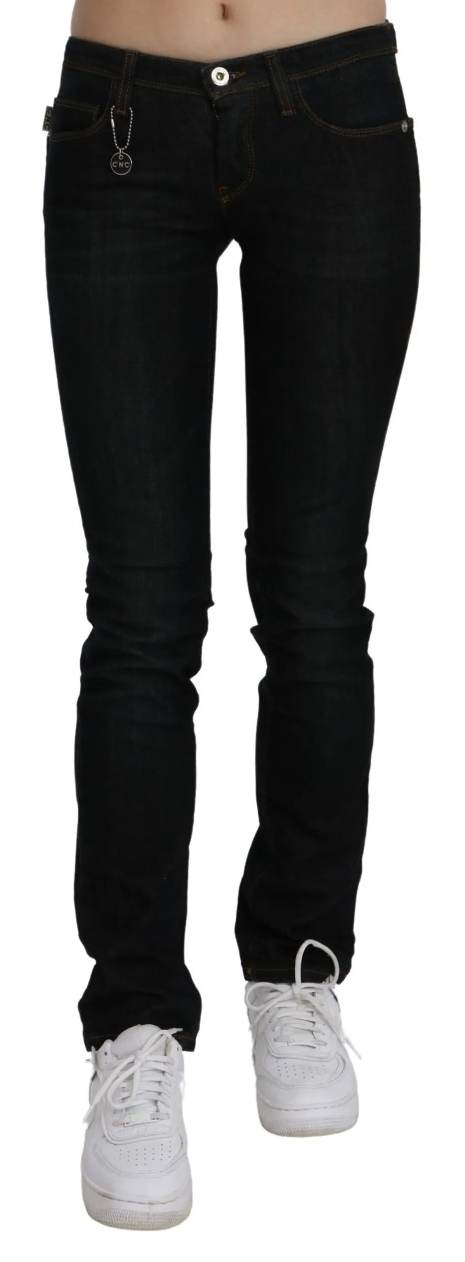 Costume National Women's Chic Black Mid Waist Slim Fit Denim Jeans