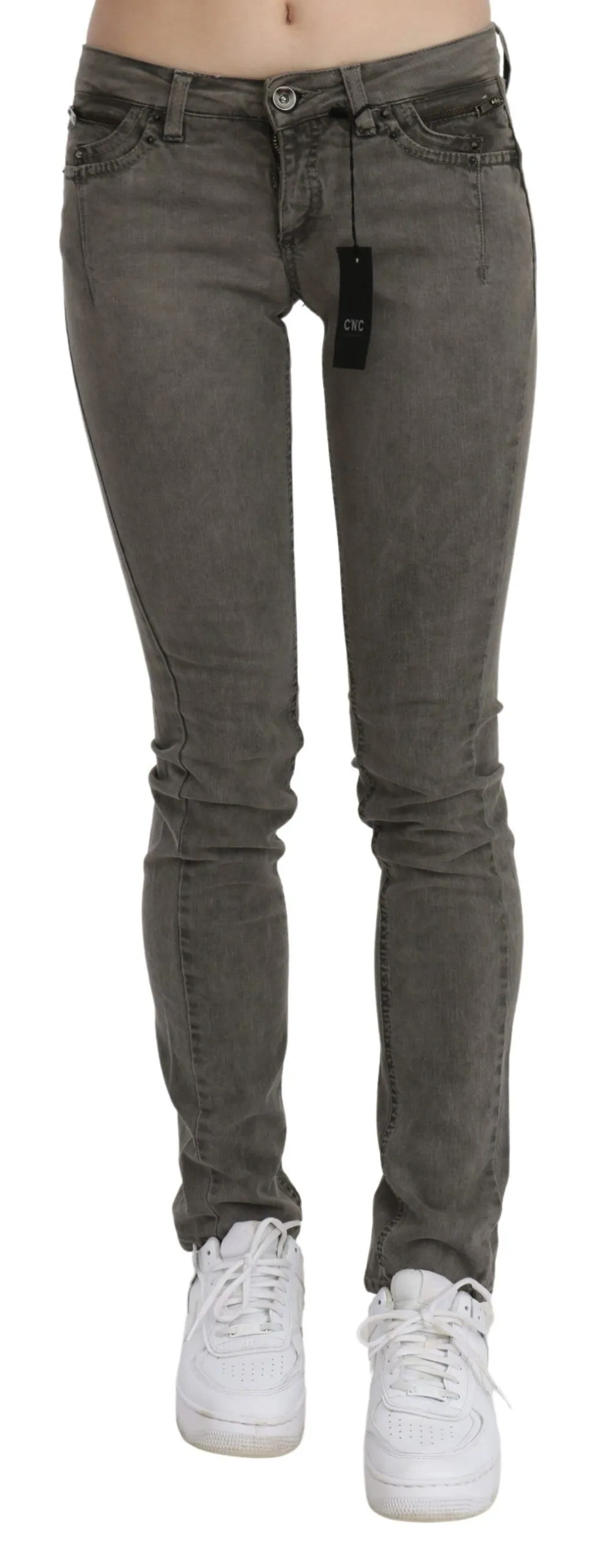 Costume National Women's Chic Gray Slim Fit Cotton Jeans