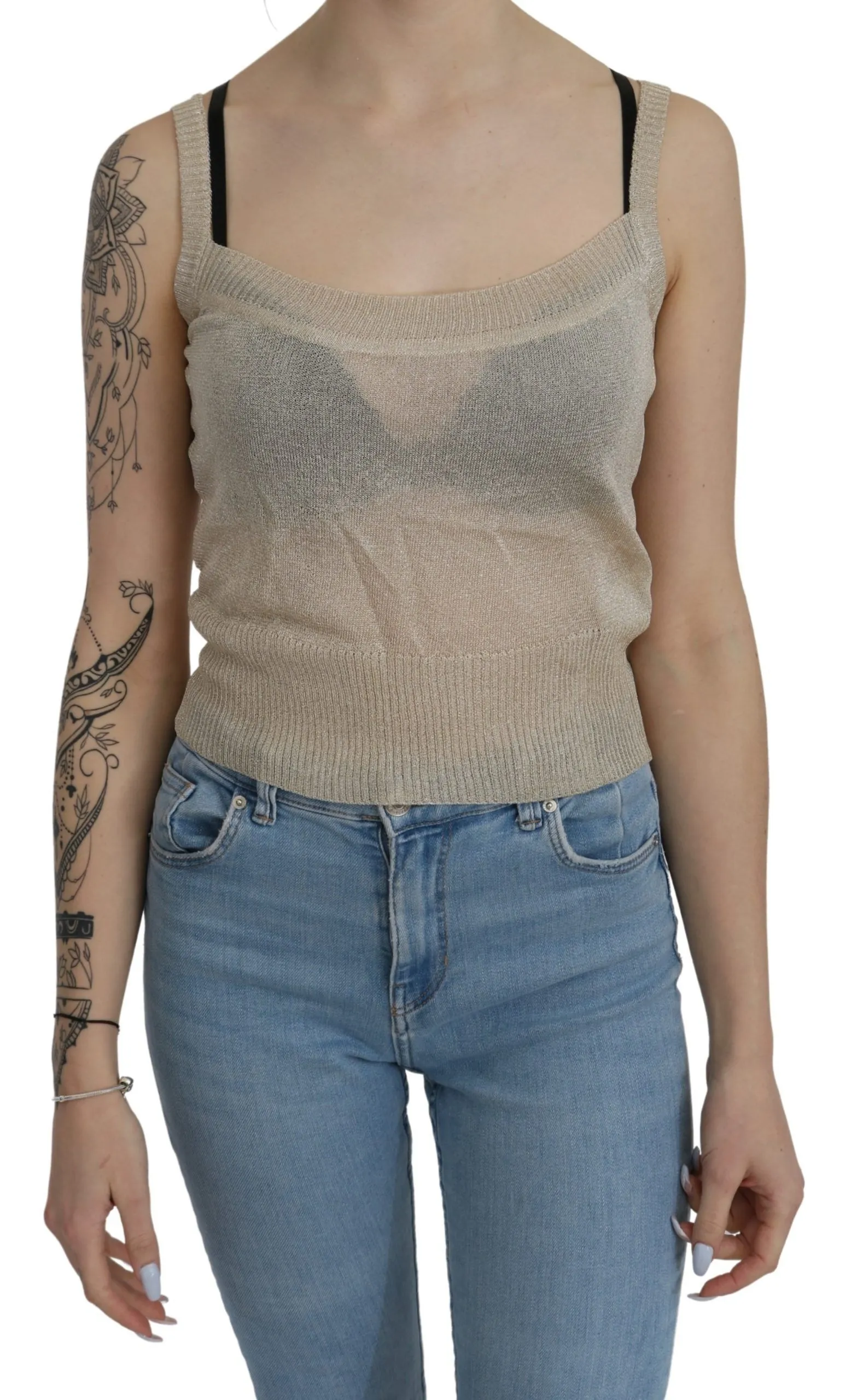 BYBLOS Women's Elegant Beige Sleeveless Spaghetti Strap Tank