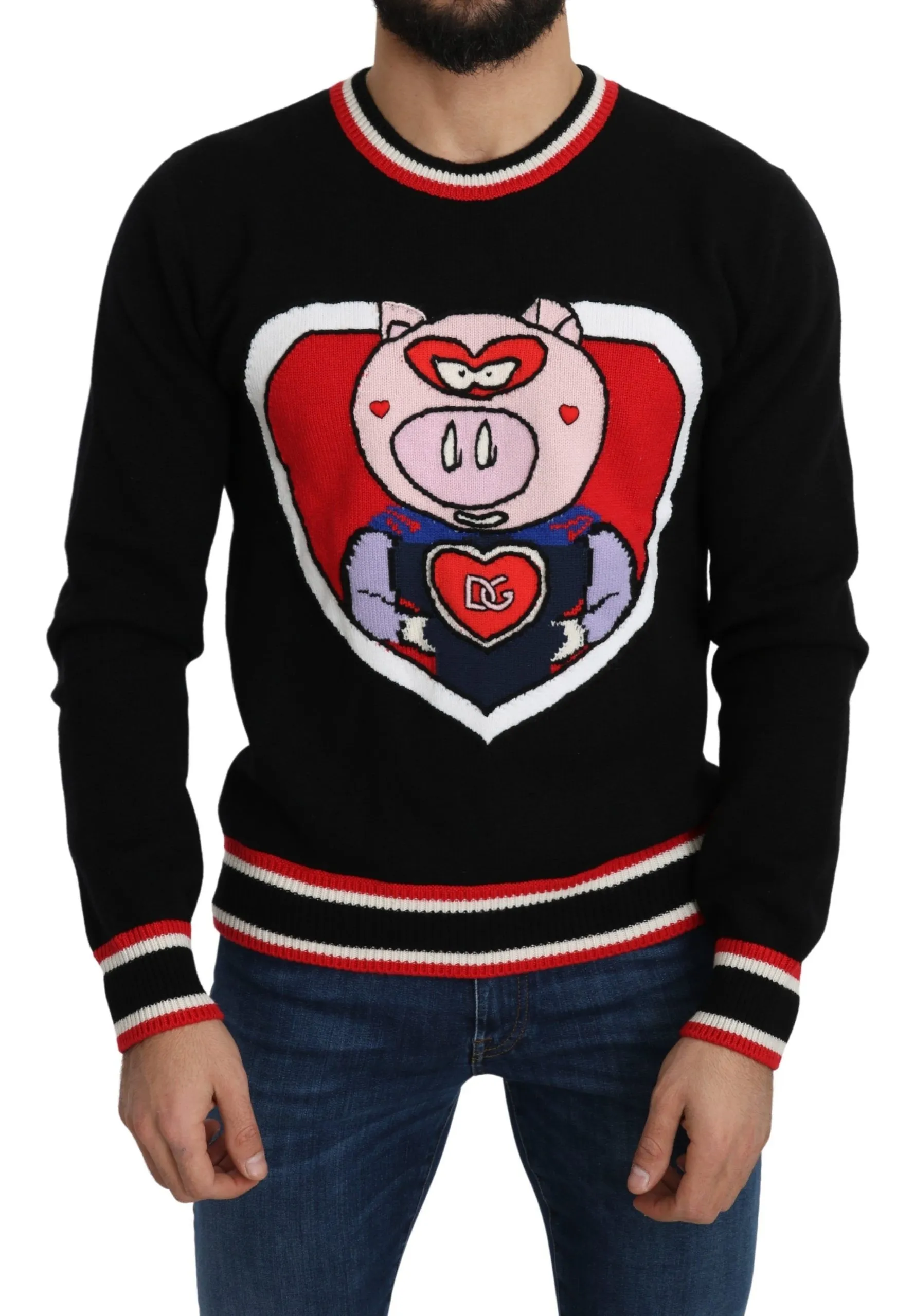 Dolce & Gabbana Men's Elegant Black Cashmere Crew Neck Sweater