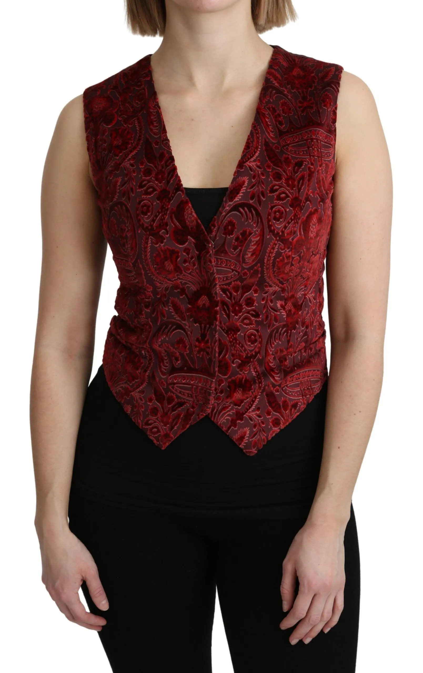 Dolce & Gabbana Women's Elegant Bordeaux Brocade Sleeveless Vest