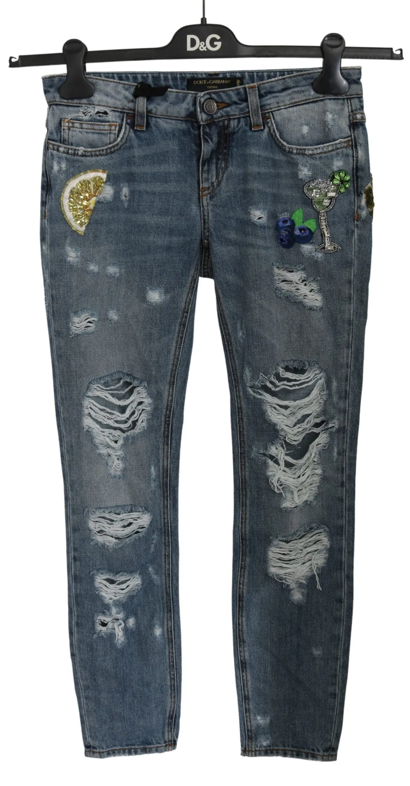 Dolce & Gabbana Women's Chic Blue Ripped Embellished Skinny Jeans