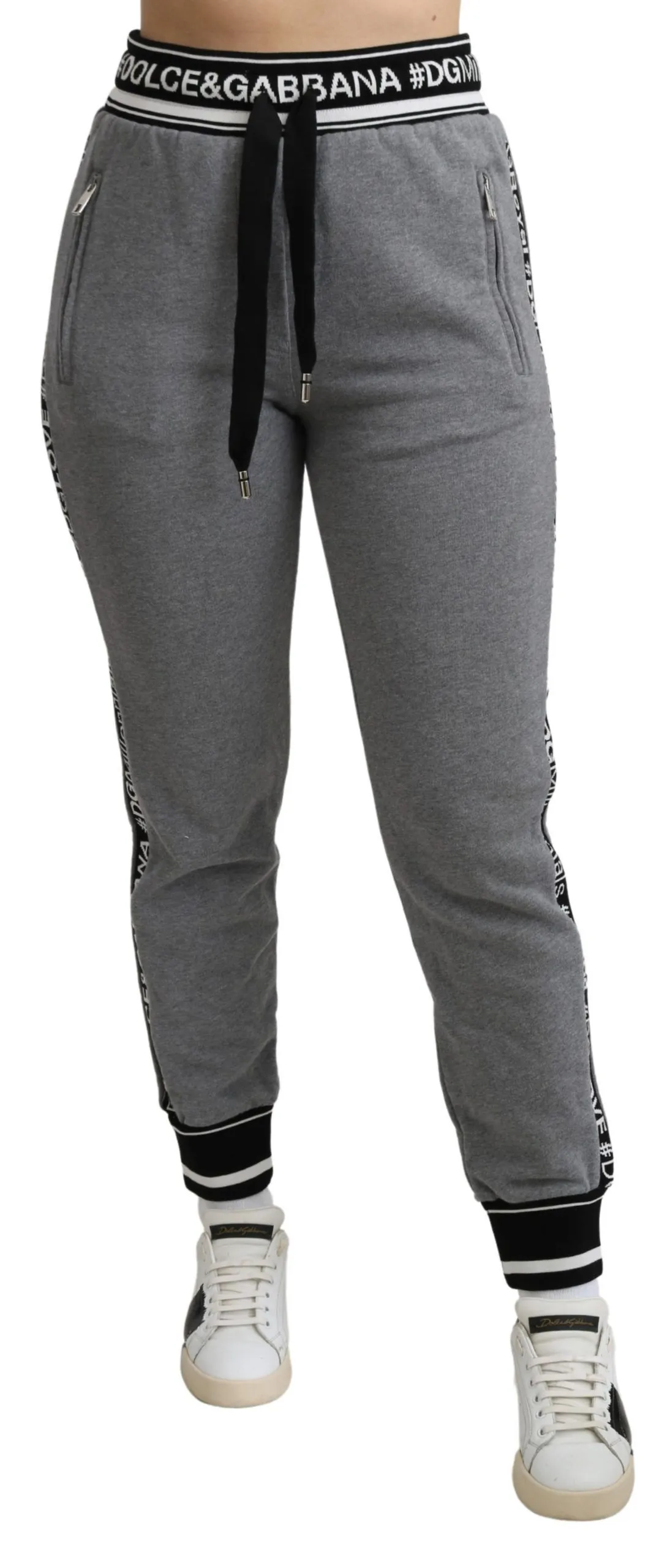 Dolce & Gabbana Women's Elegant Mid Waist Jogging Pants in Gray