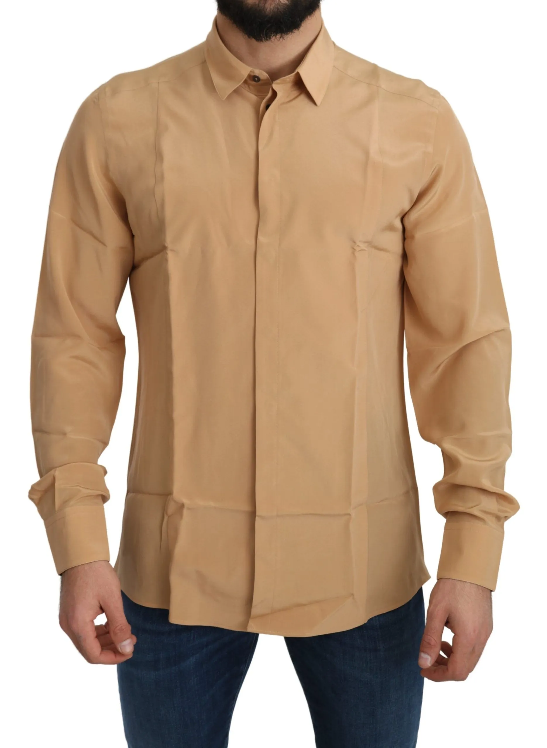 Dolce & Gabbana Men's Elegant Yellow Silk Men's Formal Shirt