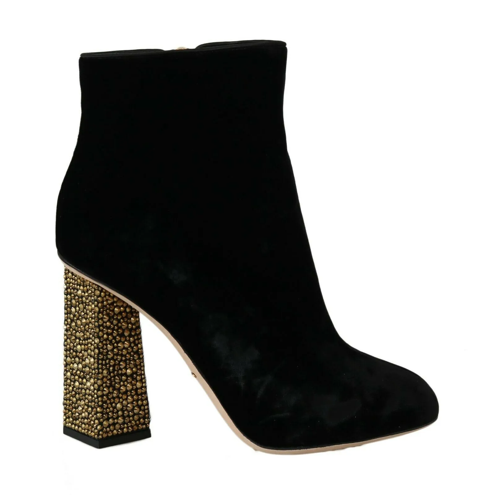 Dolce & Gabbana Women's Elegant Velvet Ankle Boots with Crystal Heels