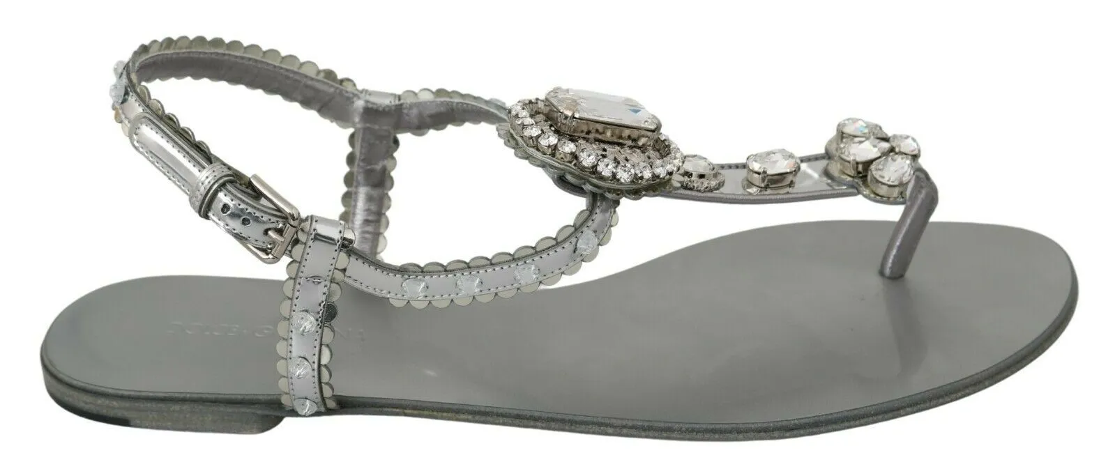 Dolce & Gabbana Women's Elegant Silver Flats with Crystal Embellishments