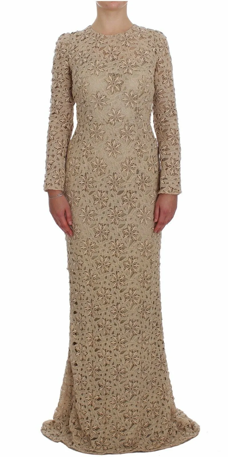 Dolce & Gabbana Women's Beige Floral Lace Long Sleeve Maxi Dress