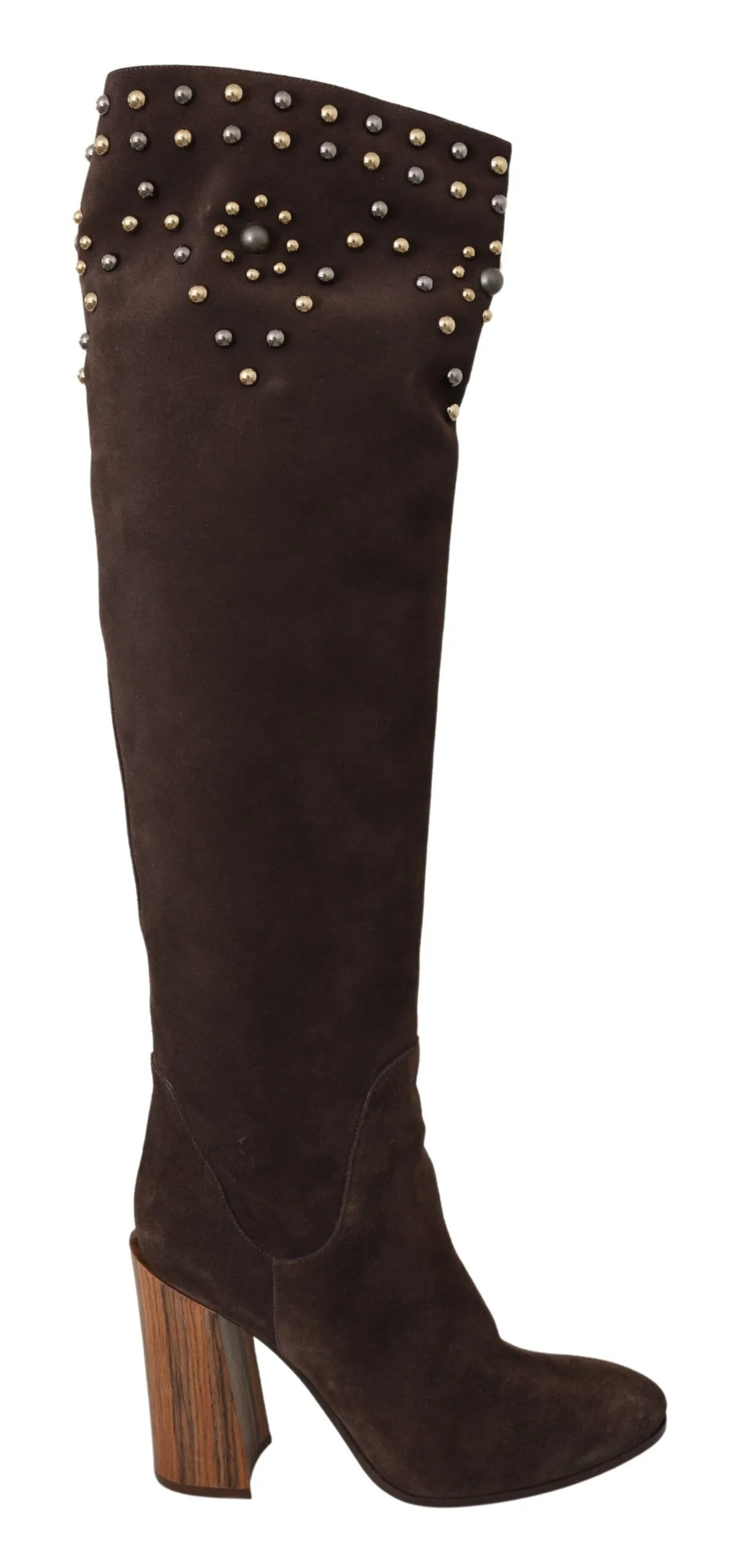 Dolce & Gabbana Women's Studded Suede Knee High Boots in Brown