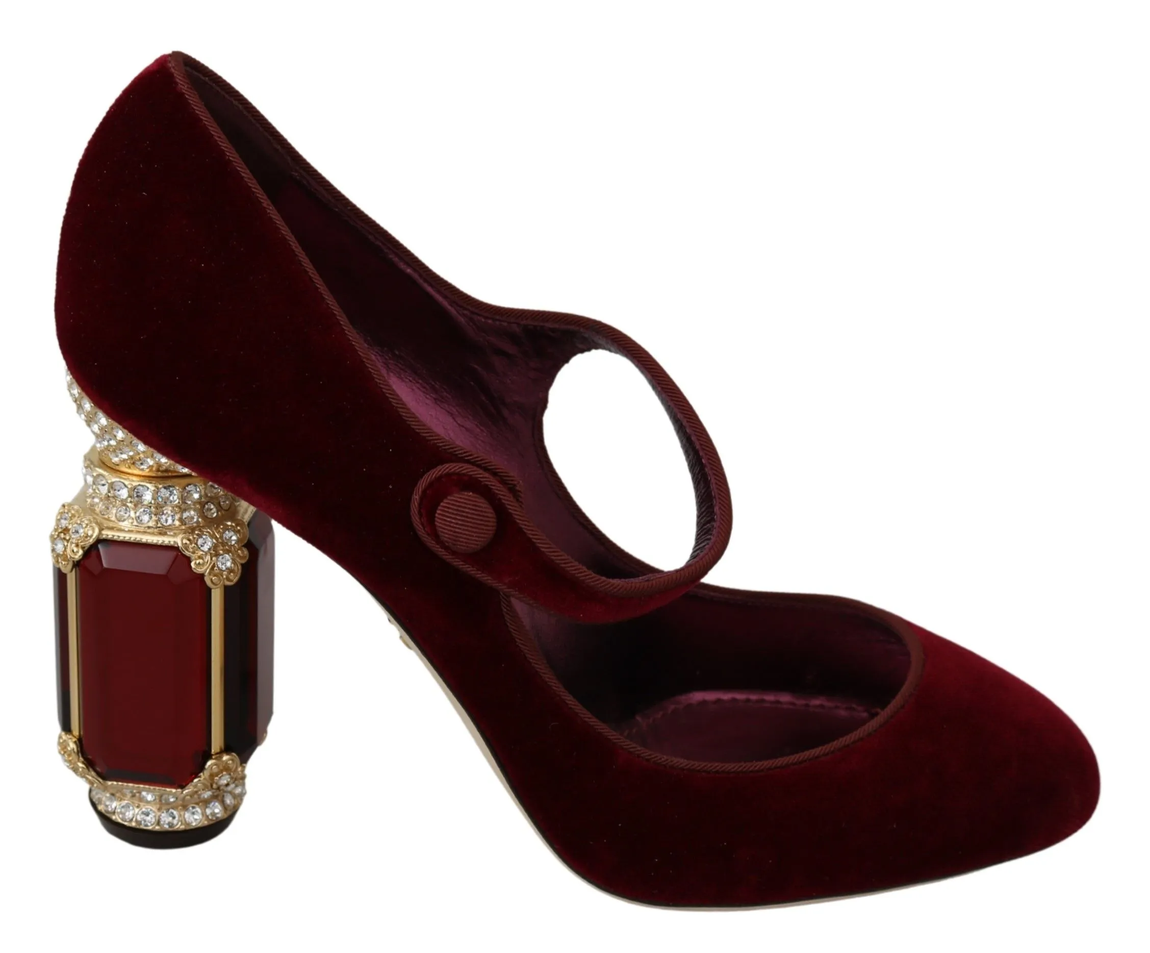Dolce & Gabbana Women's Red Velvet Crystal-Embellished Mary Janes Heels