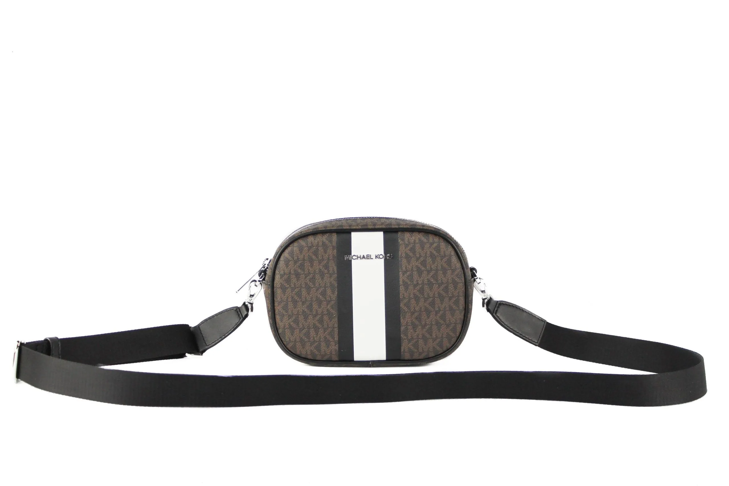 Michael Kors Women's Jet Set Travel Small Signature PVC Striped Oval Crossbody Bag Clutch Handbag