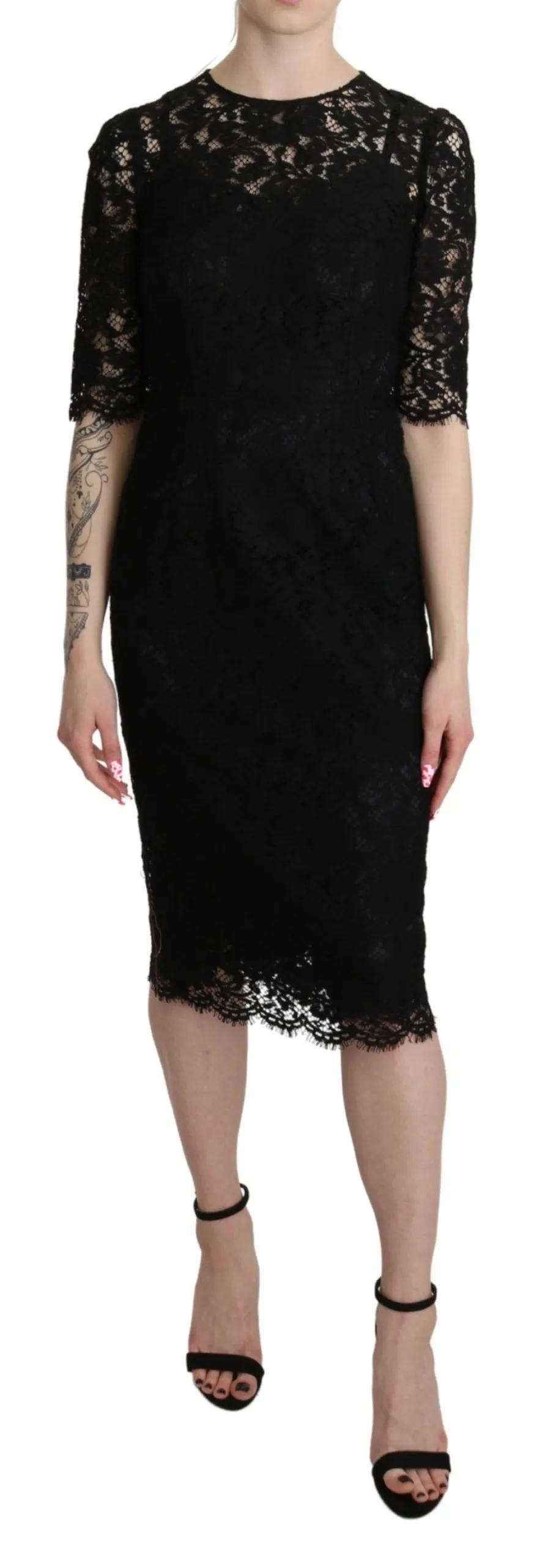 Dolce & Gabbana Women's Elegant Black Lace Sheath Knee-Length Dress