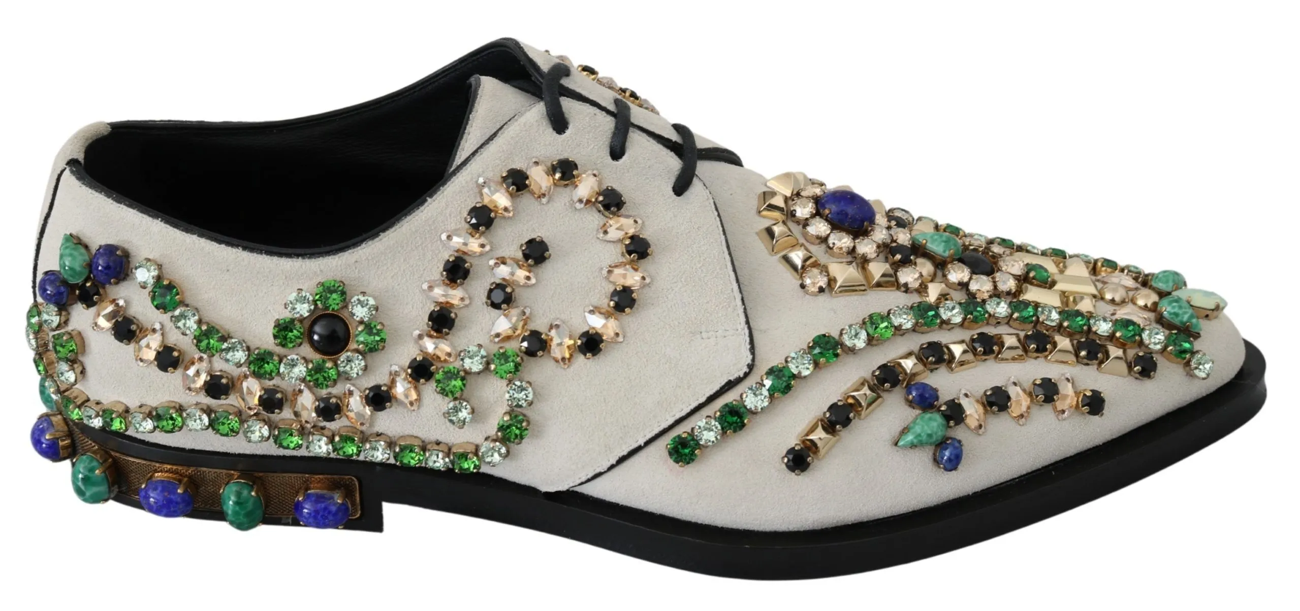Dolce & Gabbana Women's Elegant White Suede Dress Flats with Crystals