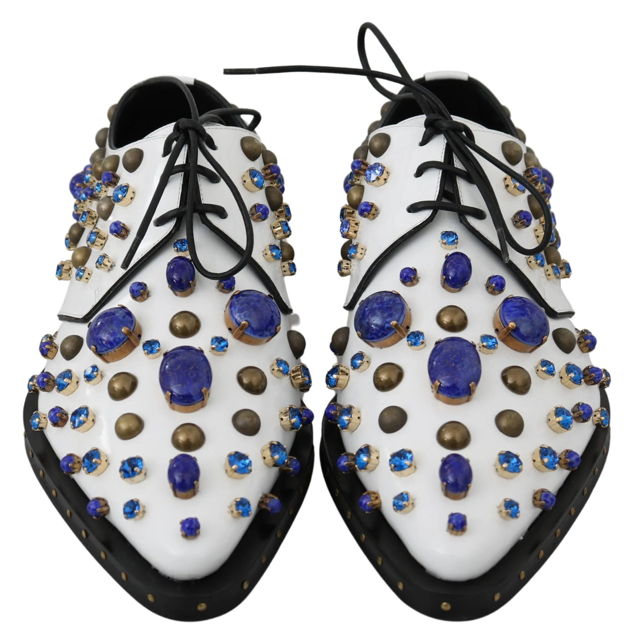 Dolce & Gabbana Women's Elegant White Leather Dress Shoes With Crystals