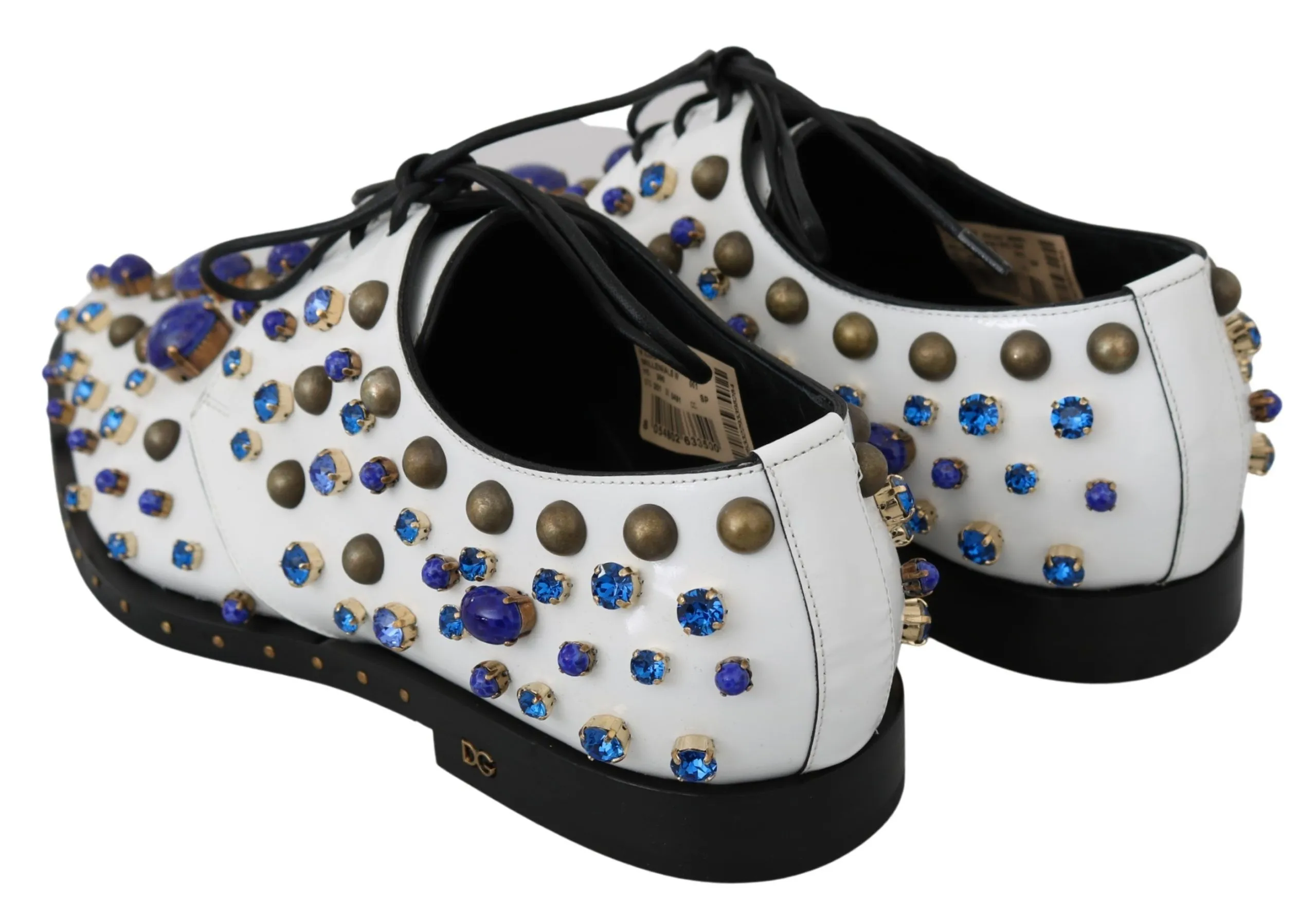 Dolce & Gabbana Women's Elegant White Leather Dress Shoes With Crystals