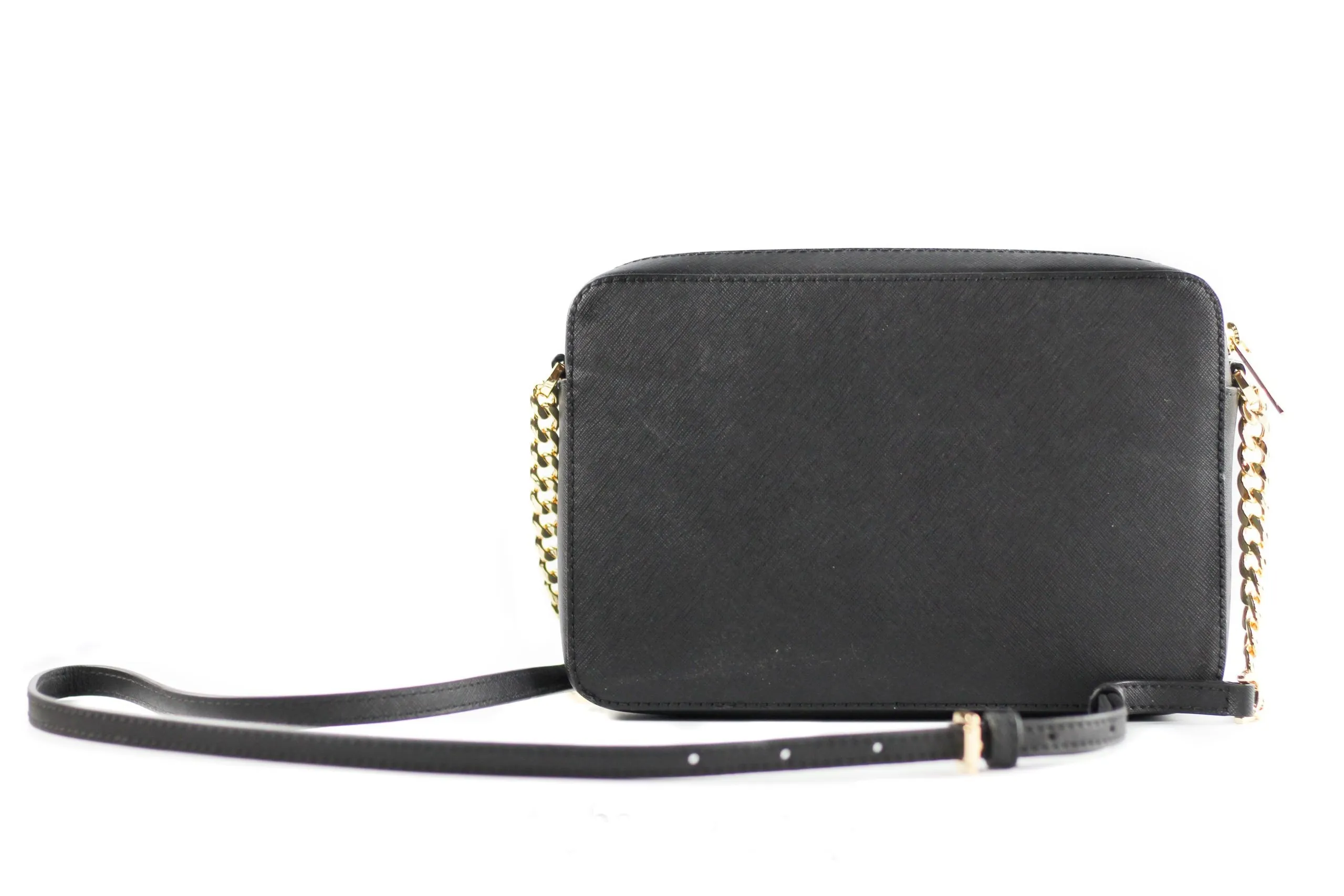 Michael Kors Women's Jet Set Large East West Saffiano Leather Crossbody Bag Handbag (Black Solid/Gold Hardware)