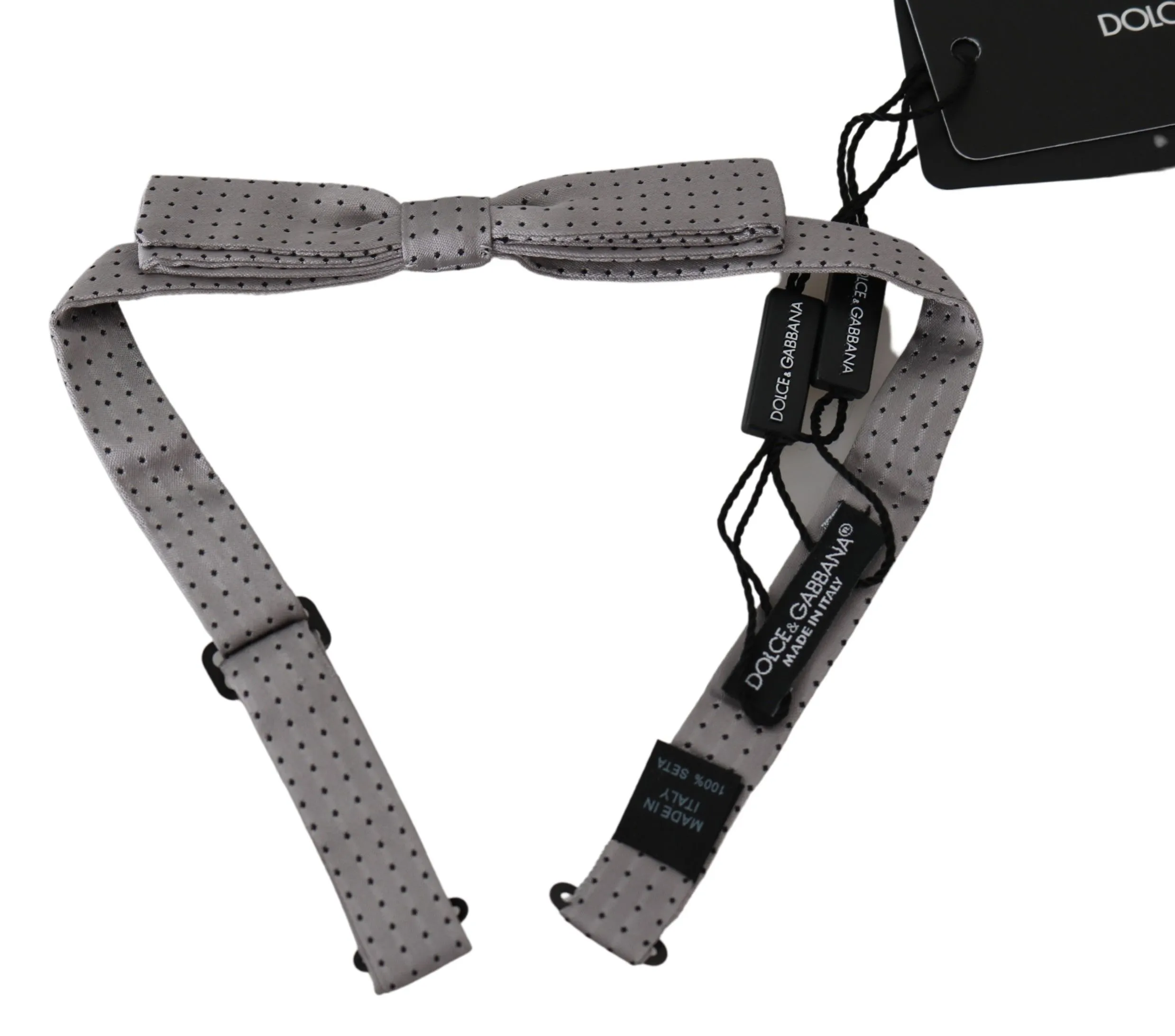 Dolce & Gabbana Men's Elegant Silk Gray Polka Dot Bow Tie