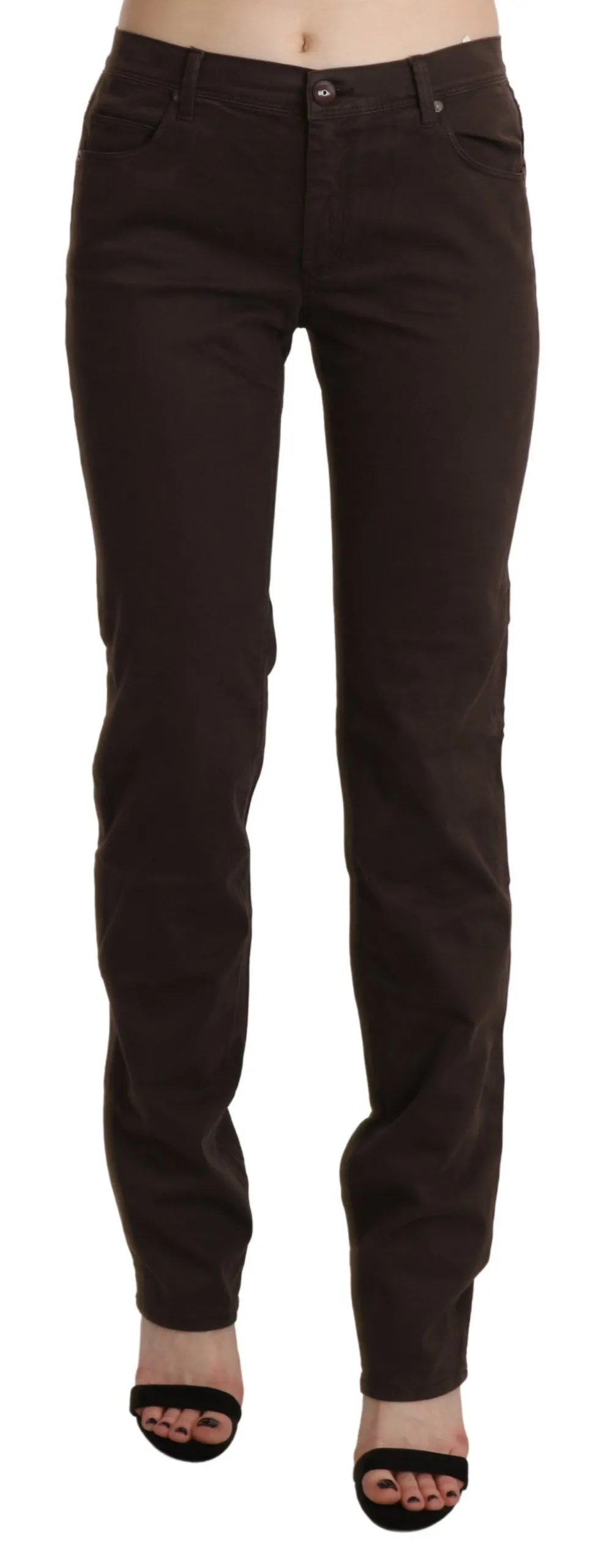 Ermanno Scervino Women's Chic Brown Mid Waist Skinny Trousers