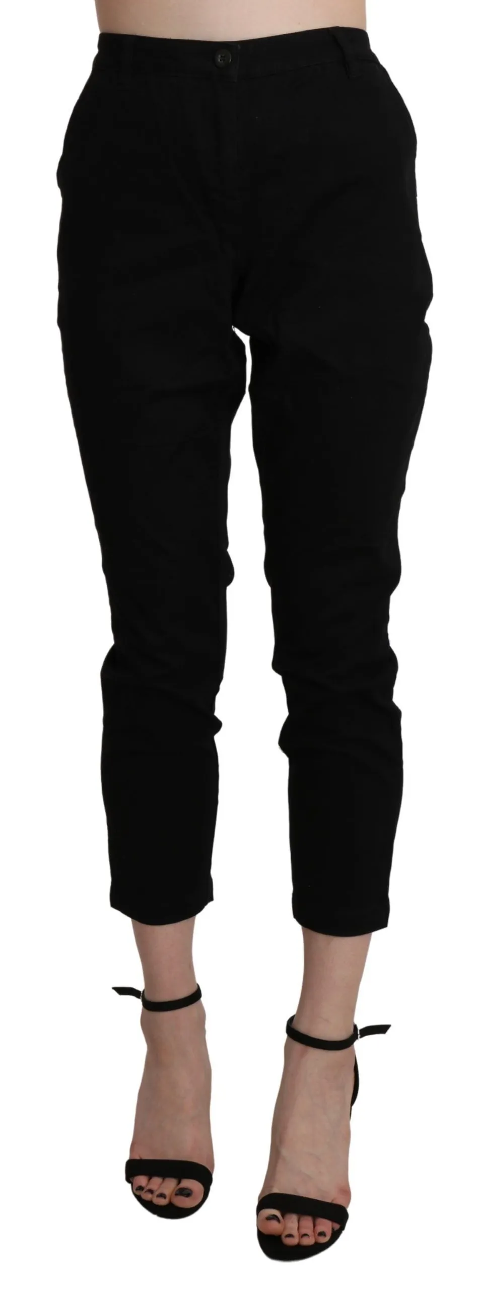 Acht Women's Chic High Waist Cropped Black Jeans