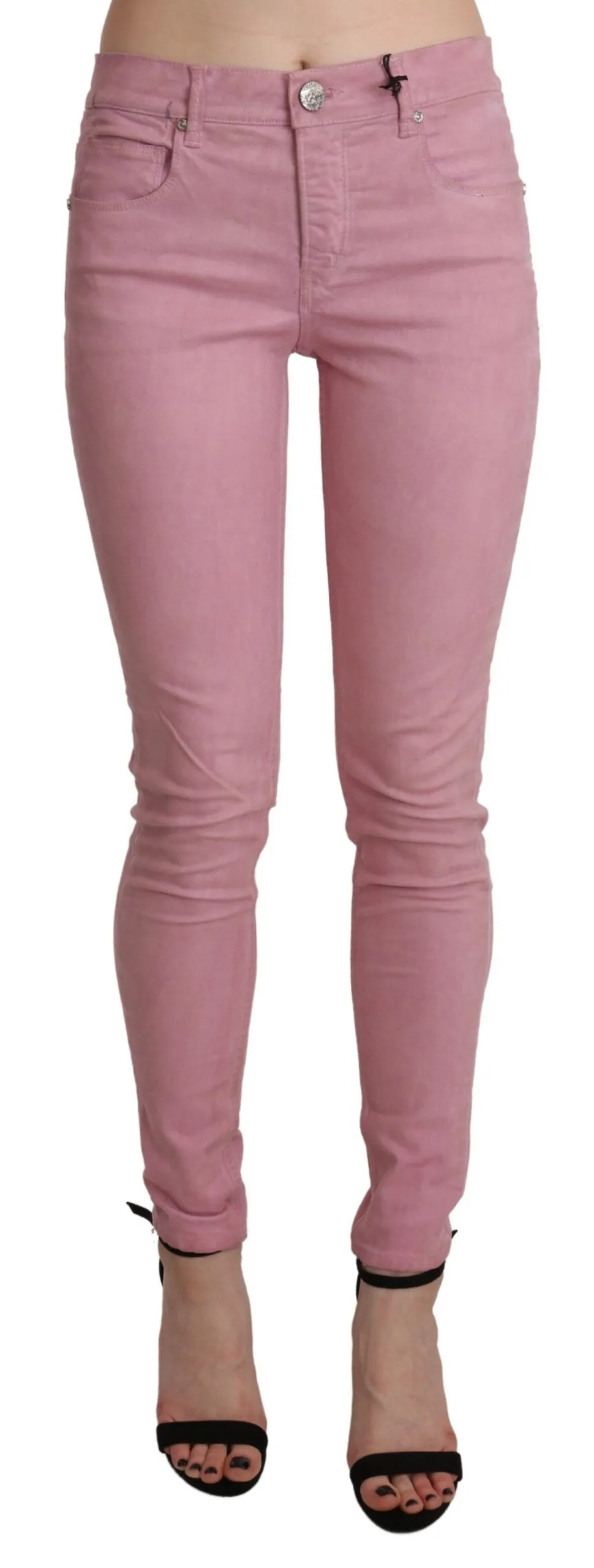 Acht Women's Chic Pink Mid Waist Skinny Jeans