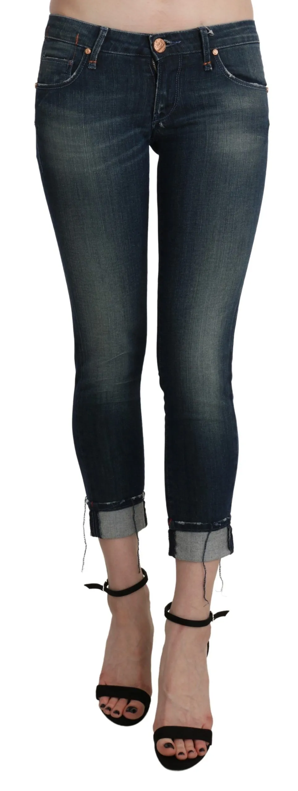 Acht Women's Chic Blue Washed Skinny Cropped Denim