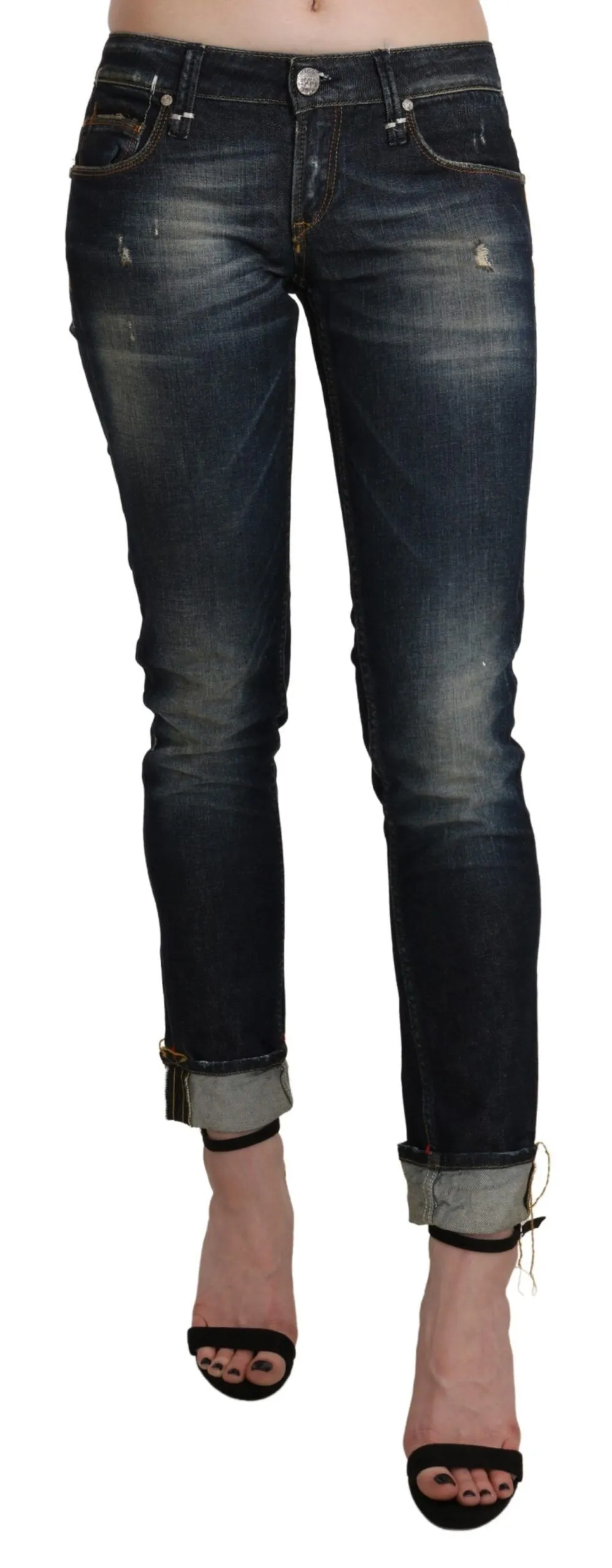 Acht Women's Chic Dark Blue Skinny Cropped Jeans