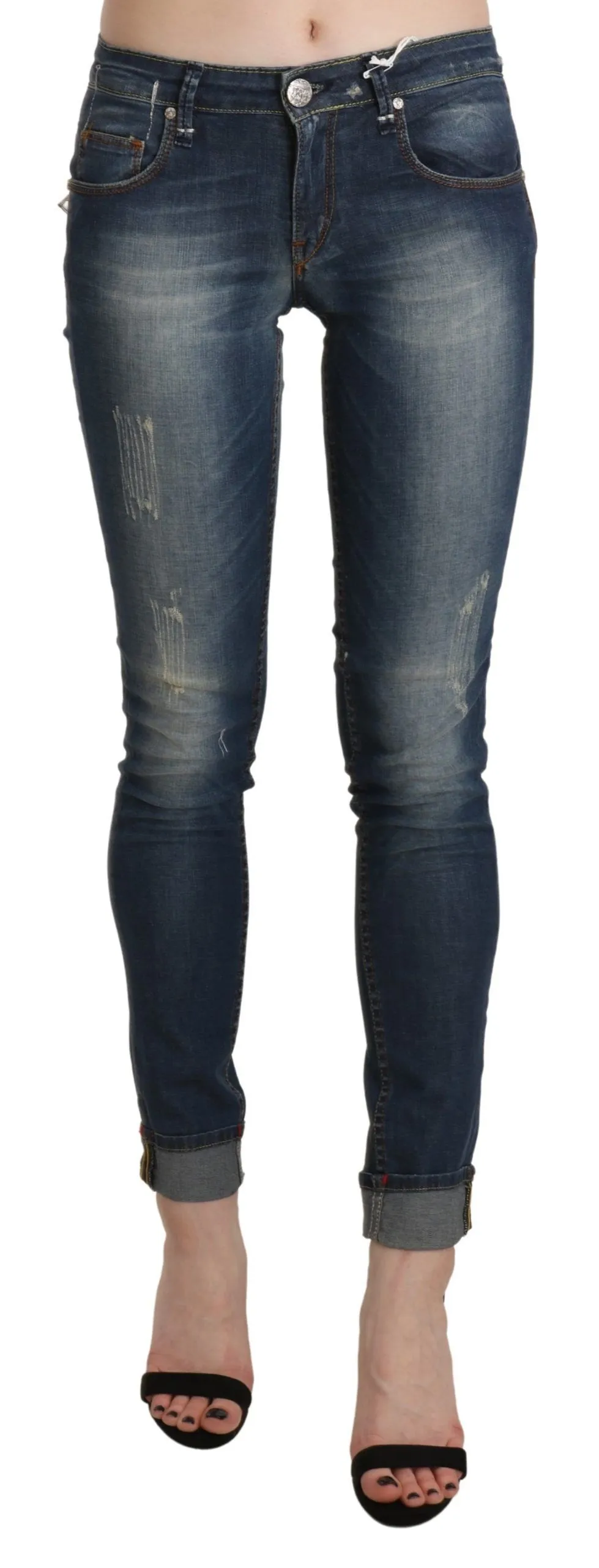 Acht Women's Chic Blue Washed Skinny Cropped Jeans