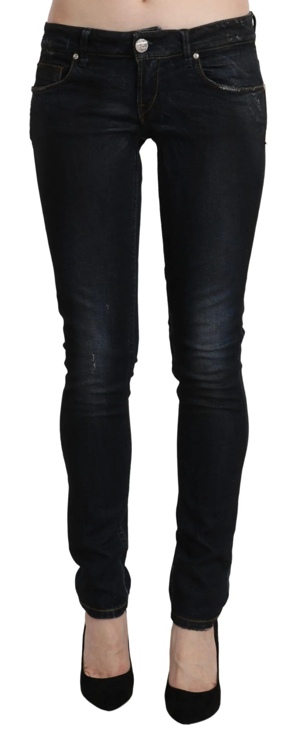 Acht Women's Sleek Black Washed Skinny Jeans