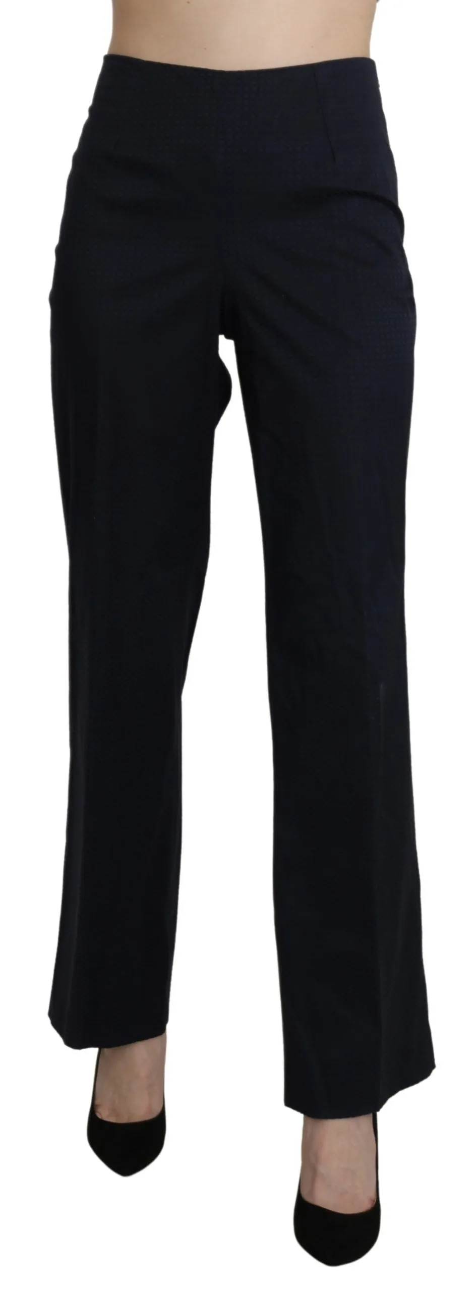 BENCIVENGA Women's Navy Blue High Waist Straight Cotton Pants