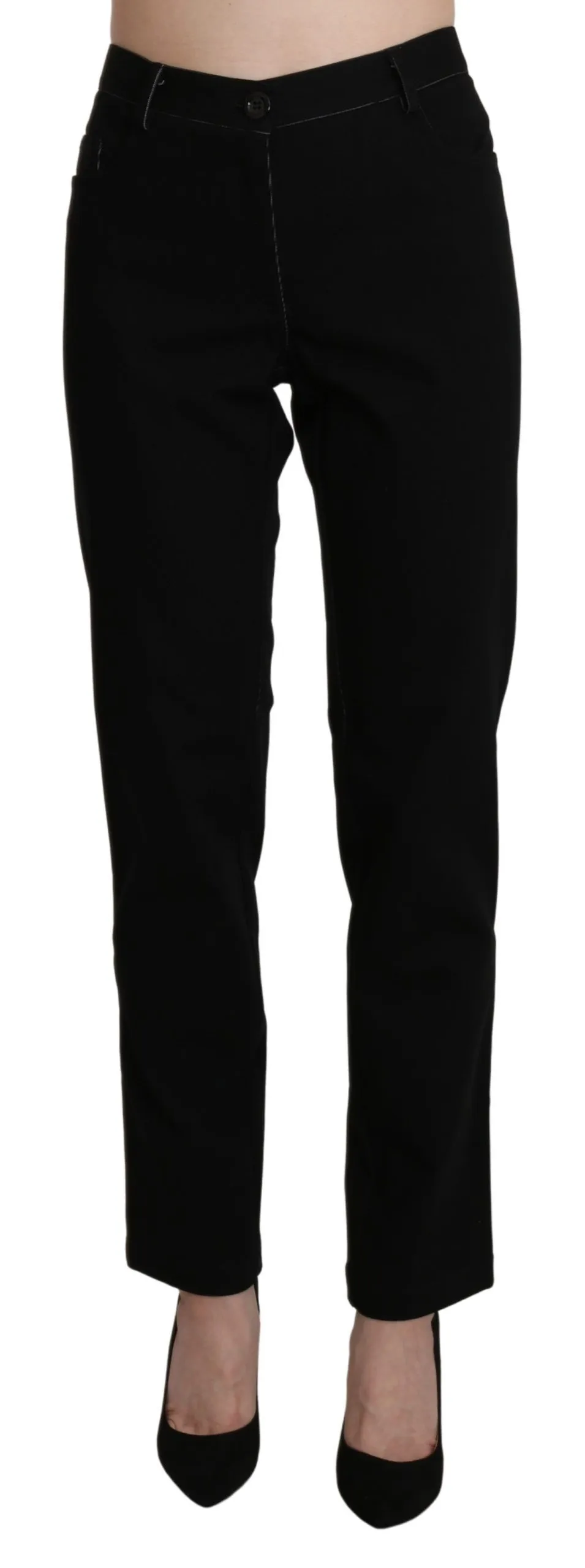 BENCIVENGA Women's Elegant High Waist Straight Black Trousers