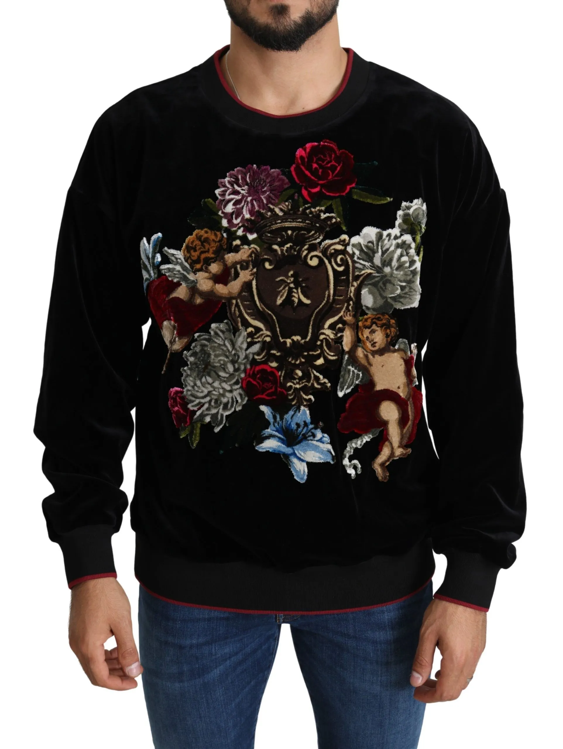 Dolce & Gabbana Men's Baroque Velvet Crew Neck Sweater