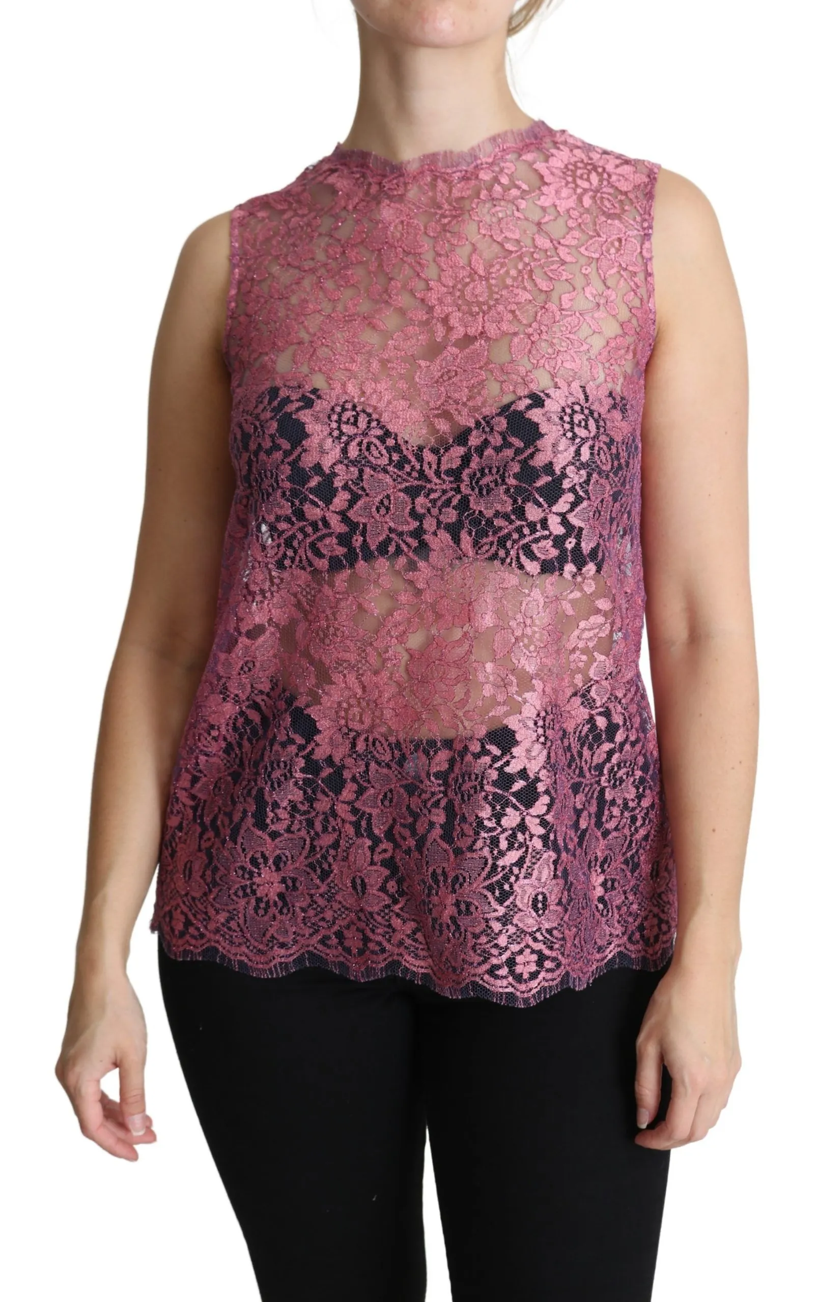 Dolce & Gabbana Women's Elegant Pink Taormina Lace Sleeveless Top